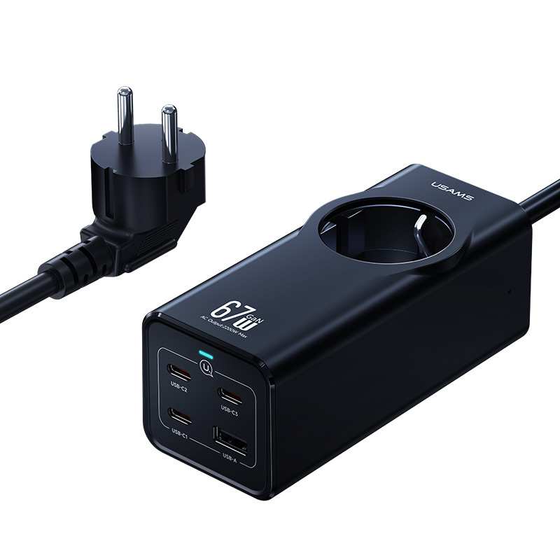 چند راهی برق یک سوکت، 3 تایپ سی و 1 یو اس بی فست شارژ 67 وات یوسامز CC225