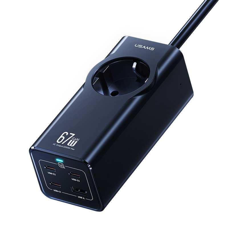 چند راهی برق یک سوکت، 3 تایپ سی و 1 یو اس بی فست شارژ 67 وات یوسامز CC225
