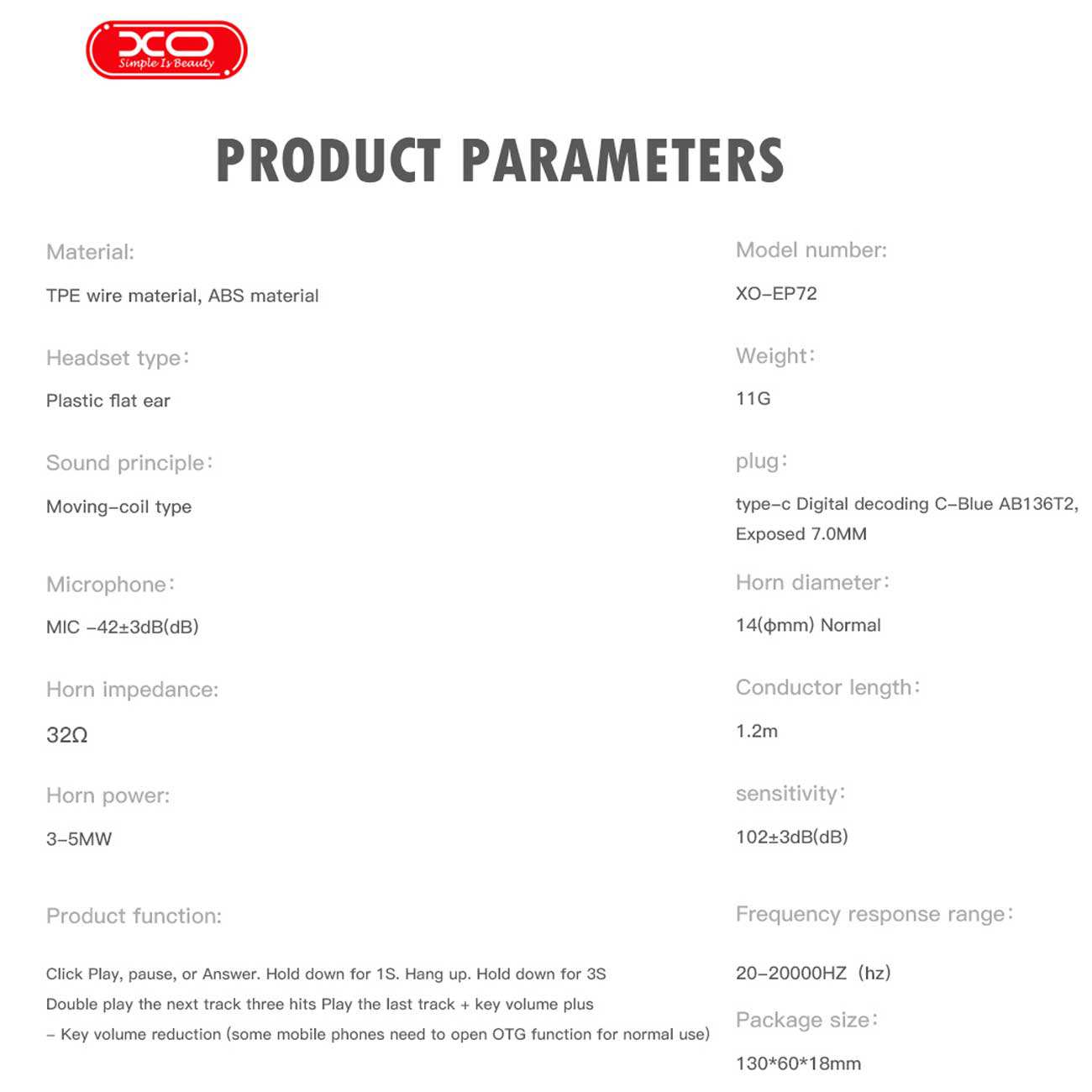 هندزفری تایپ سی ایکس او EP72