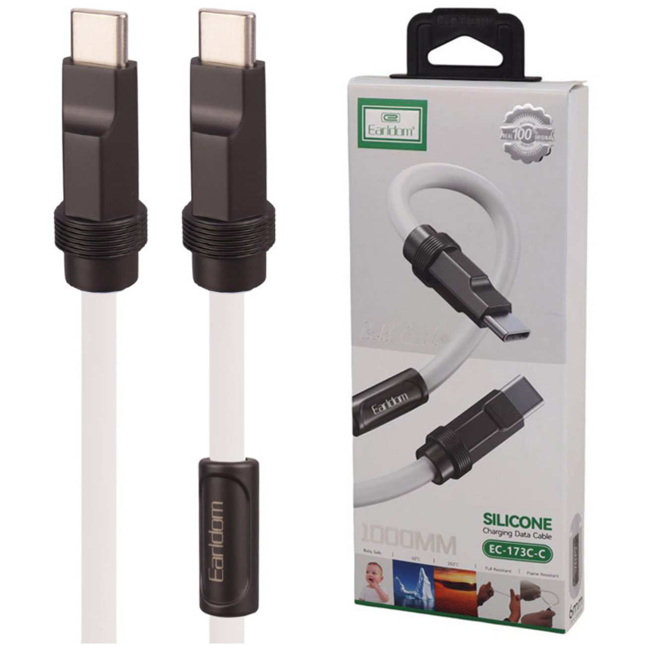 کابل فست شارژ تایپ سی به تایپ سی 100 وات 3 آمپر یک متری ارلدام EC-173C-C