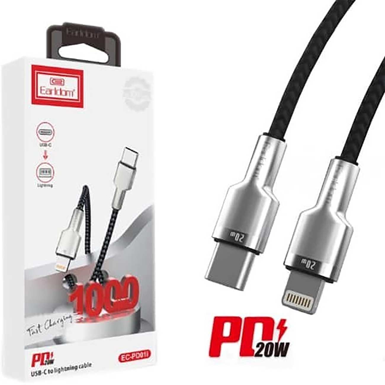 کابل شارژ سریع تایپ سی به لایتنینگ 20 وات 1 متری ارلدام EC-PD01i