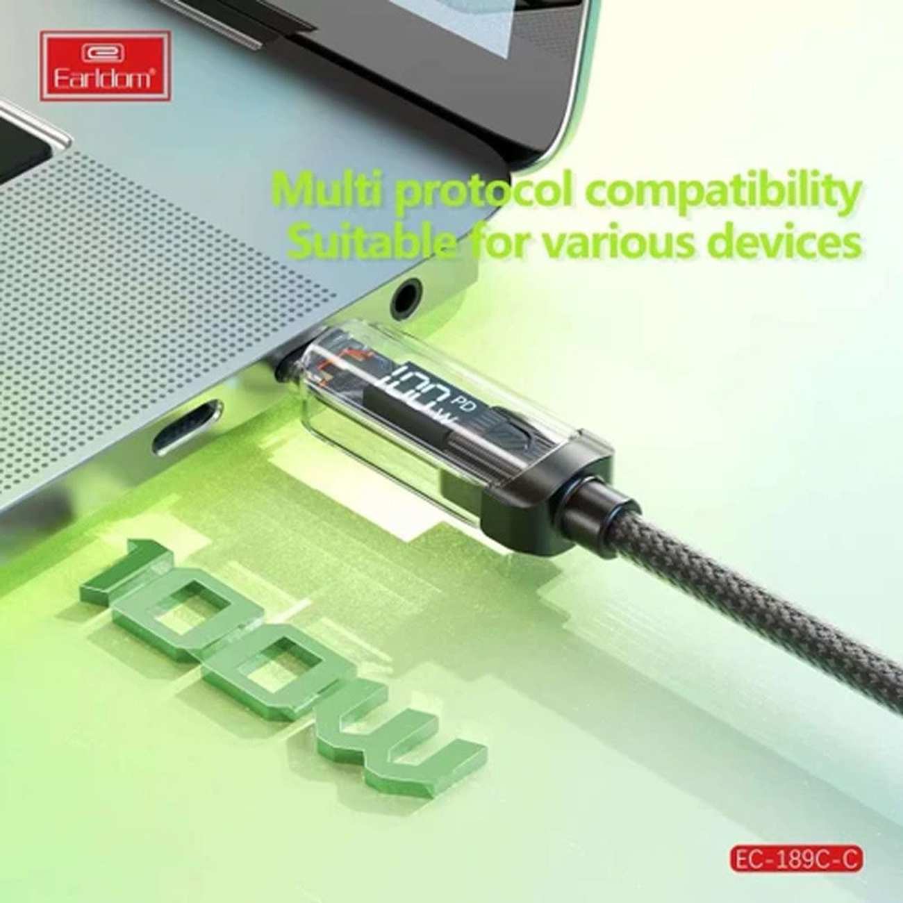 کابل شارژ سریع تایپ سی به لایتنینگ 30 وات یک متری ارلدام EC-189C-L