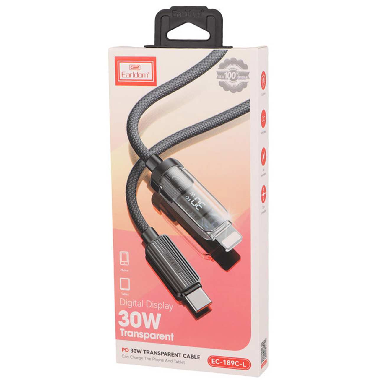 کابل شارژ سریع تایپ سی به لایتنینگ 30 وات یک متری ارلدام EC-189C-L