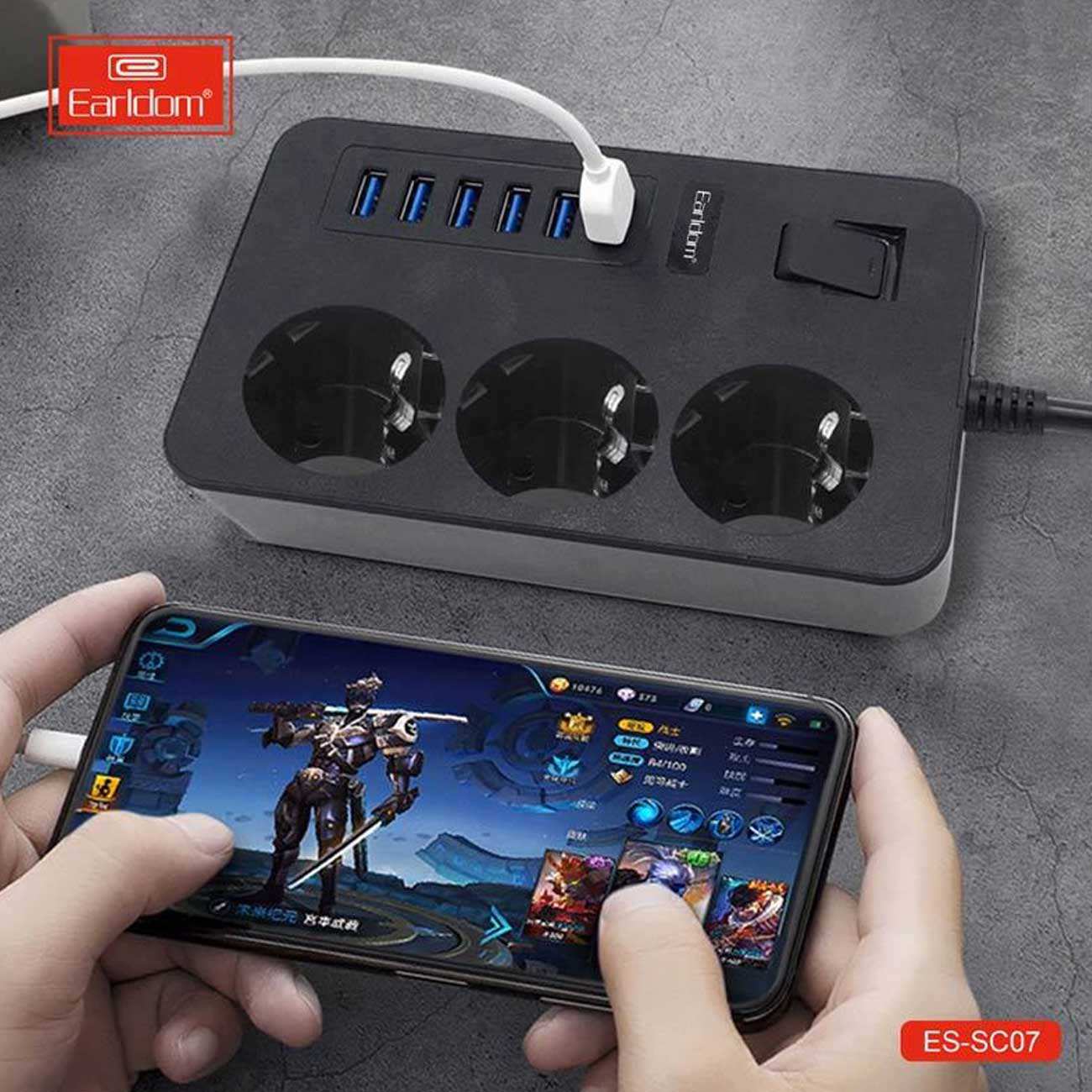 چندراهی برق ارتدار 3 سوکت و 6 پورت یو اس بی 3000 وات ارلدام SC07
