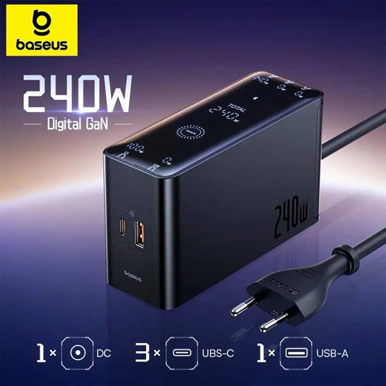 شارژر رومیزی فست تایپ سی، یو اس بی و دی سی 240 وات بیسوس CCGAN240CE