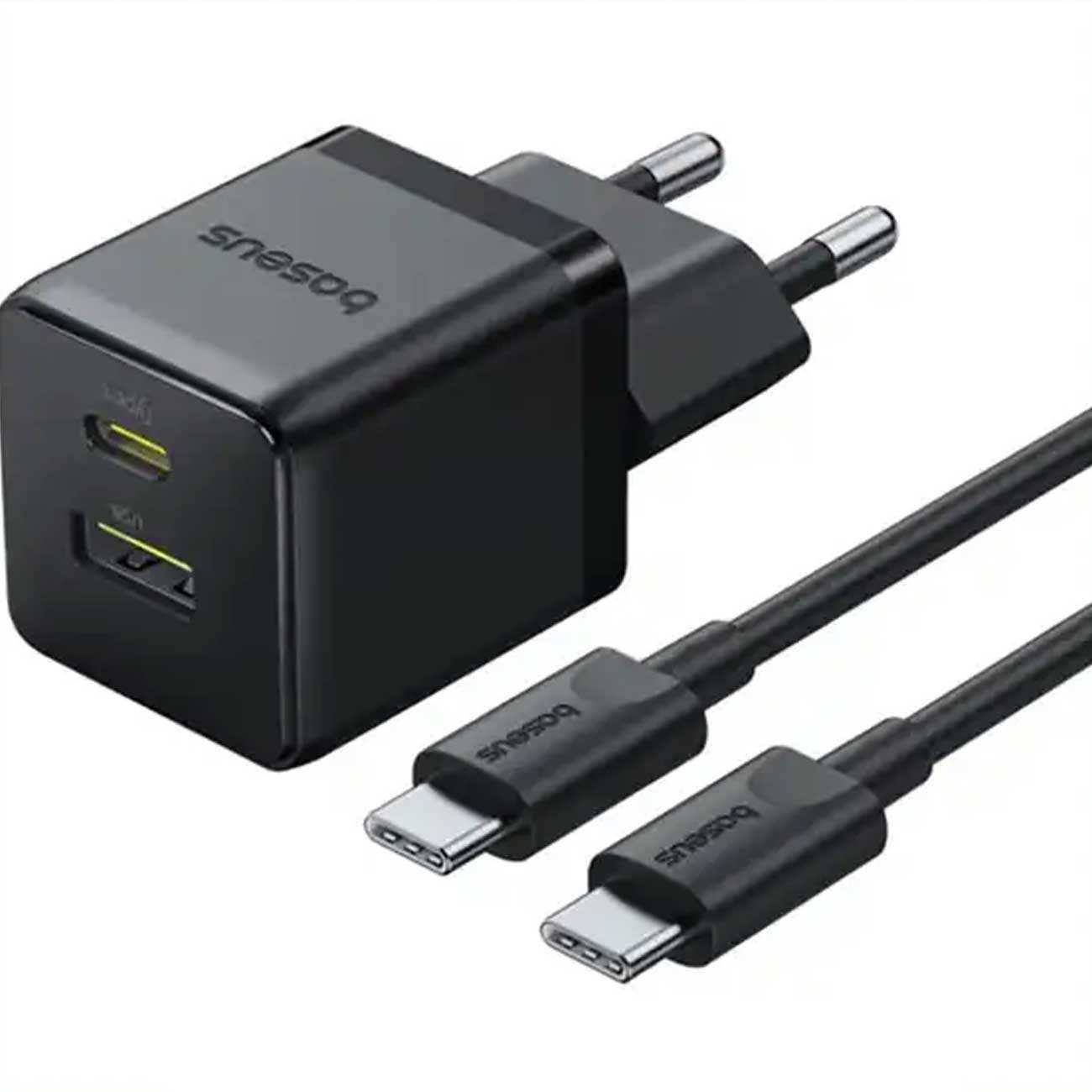 شارژر دیواری فست تایپسی و یو اس بی 30 وات بیسوس با کابل دو سر تایپ سی CCZC30UE