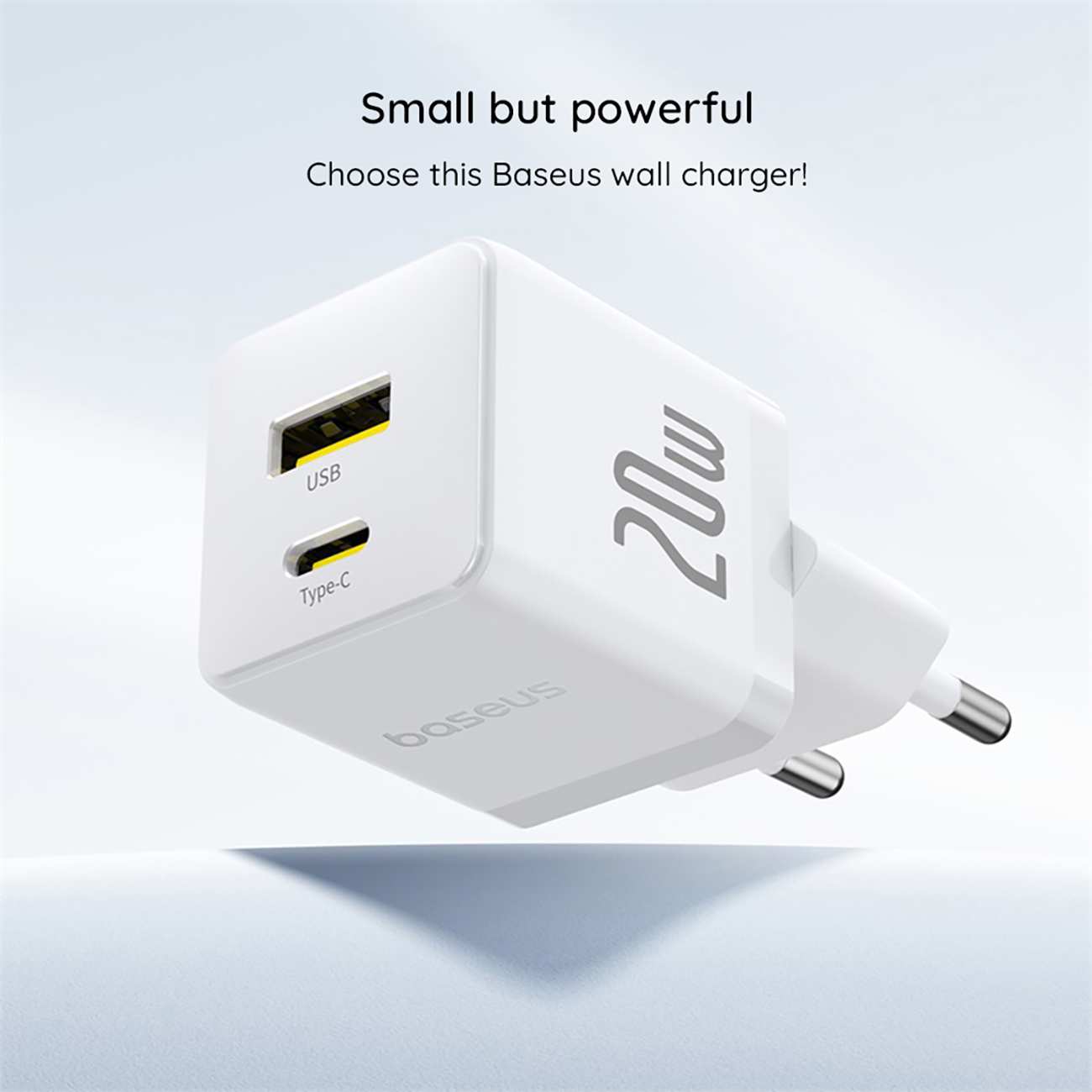 شارژر دیواری 20 وات فست شارژ Type-C و USB بیسوس با کابل دو سر تایپ سی CCZC20UE