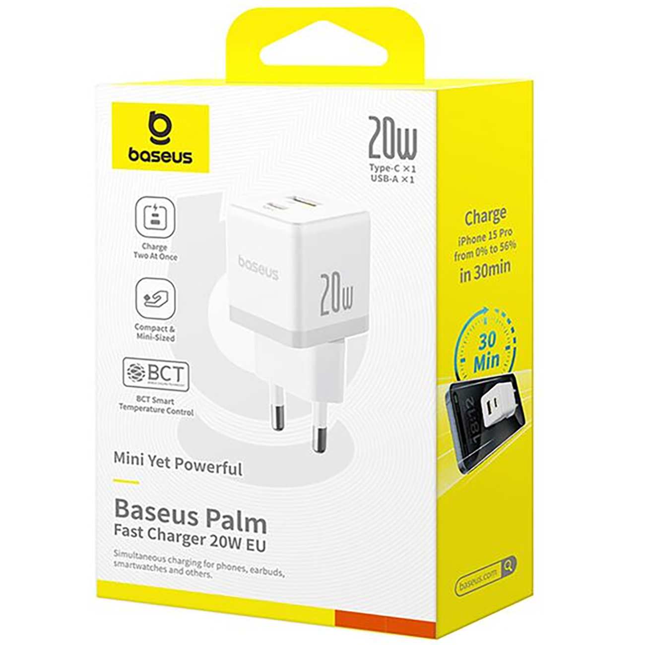 شارژر دیواری 20 وات فست شارژ Type-C و USB بیسوس با کابل دو سر تایپ سی CCZC20UE