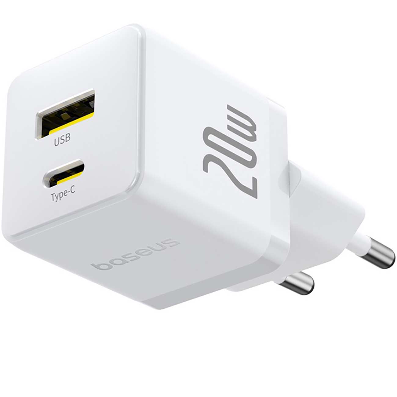 شارژر دیواری 20 وات فست شارژ Type-C و USB بیسوس با کابل دو سر تایپ سی CCZC20UE