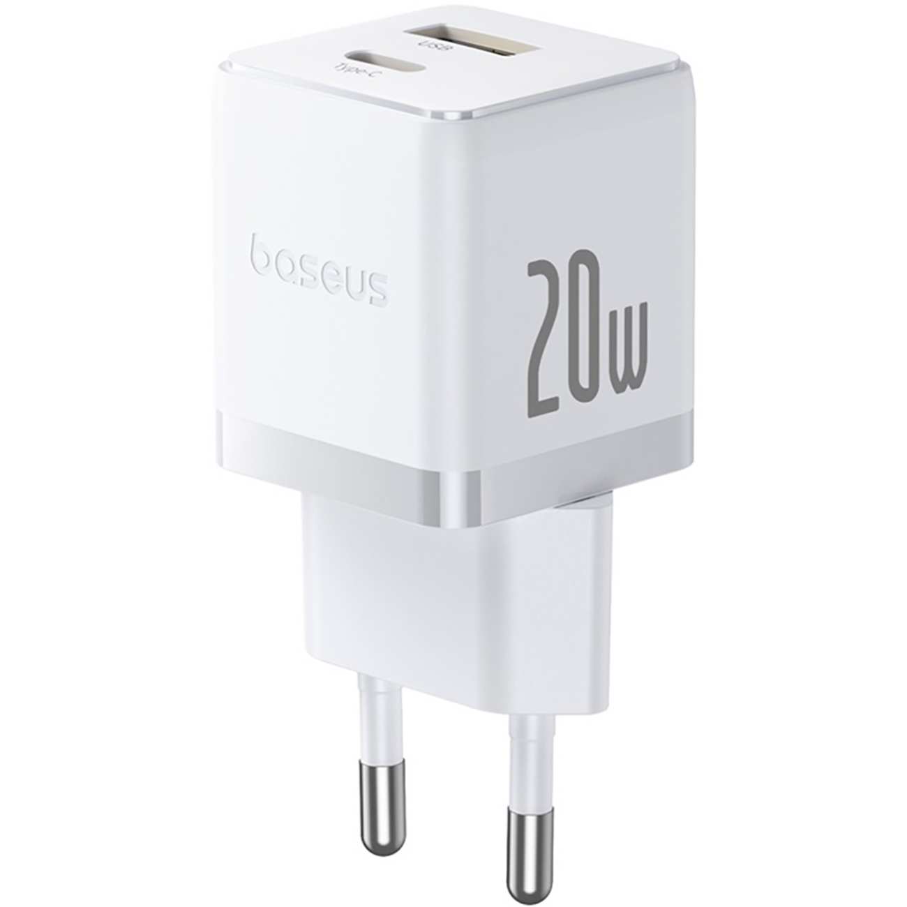 شارژر دیواری 20 وات فست شارژ Type-C و USB بیسوس با کابل دو سر تایپ سی CCZC20UE