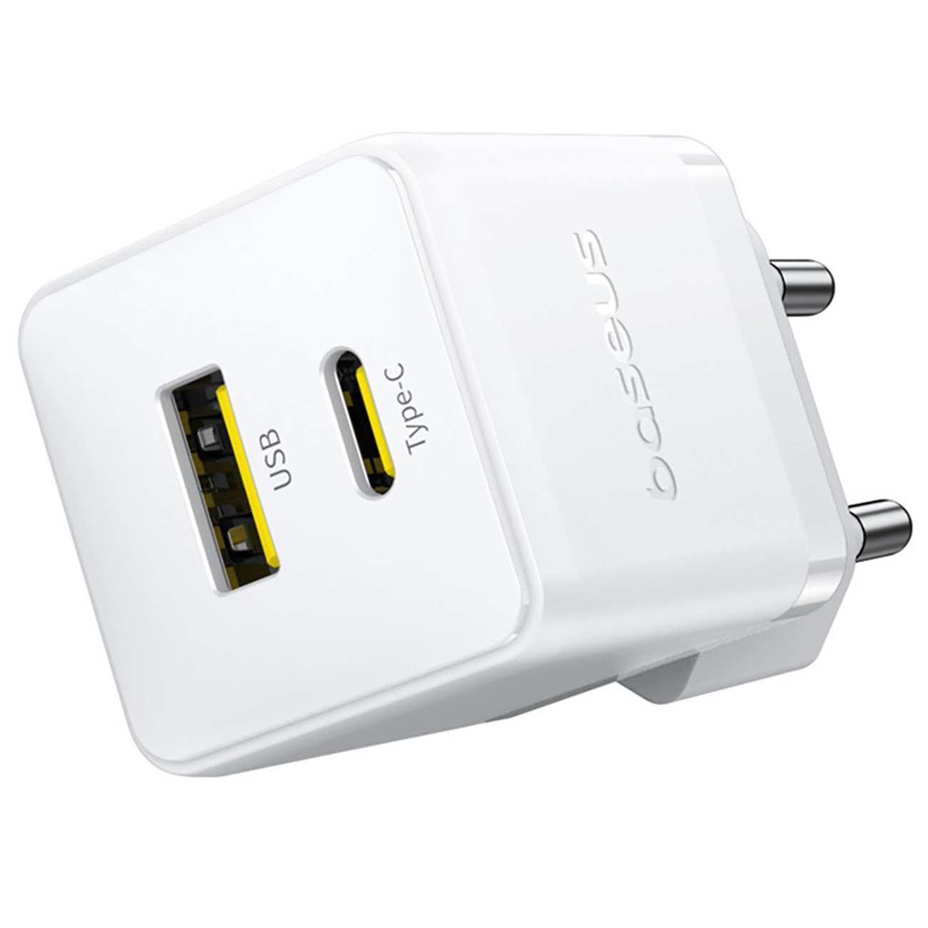 شارژر دیواری 20 وات فست شارژ Type-C و USB بیسوس با کابل دو سر تایپ سی CCZC20UE