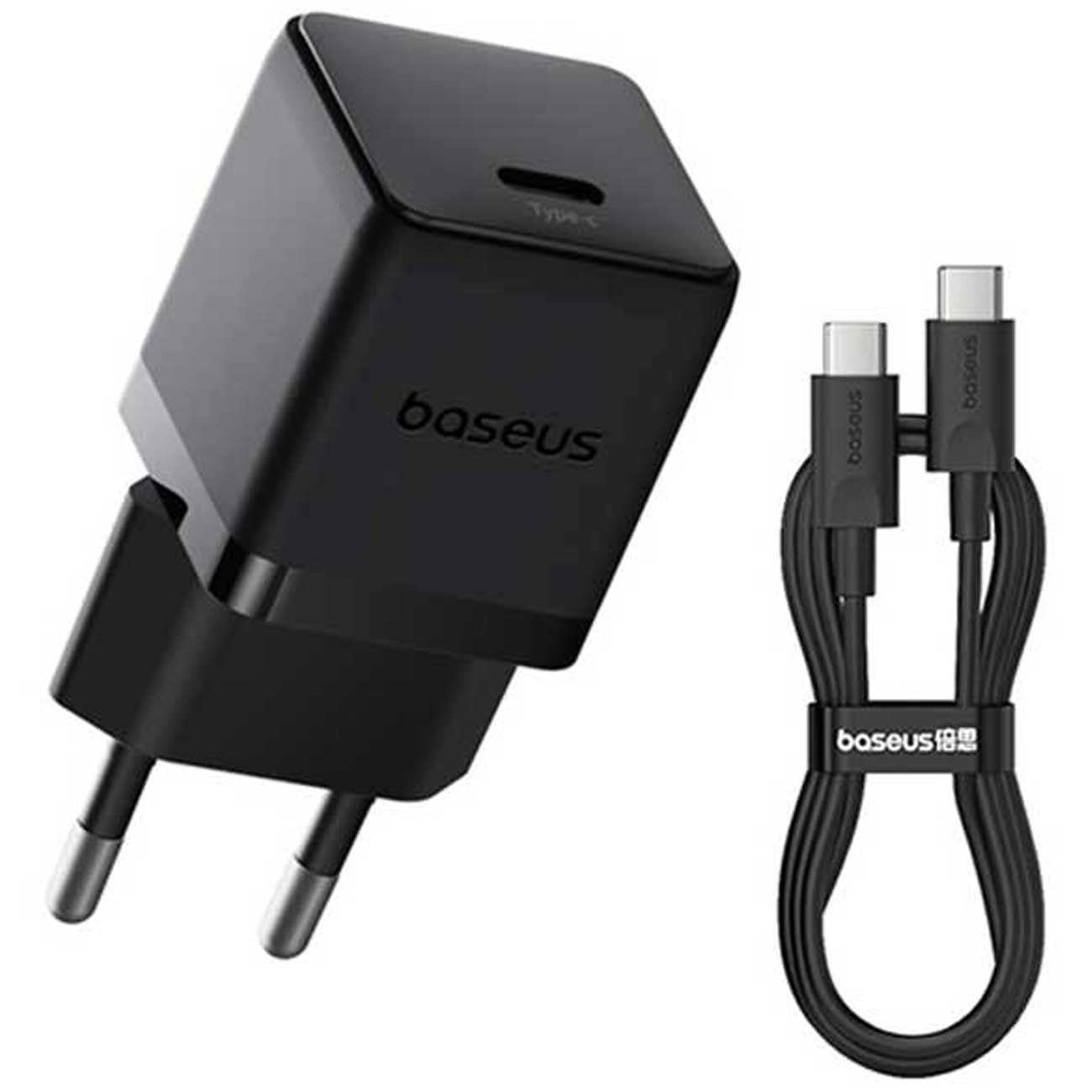 شارژر دیواری تایپ سی 20 وات بیسوس همراه با کابل دو سر تایپ سی 60 وات یک متری CCZC20CE