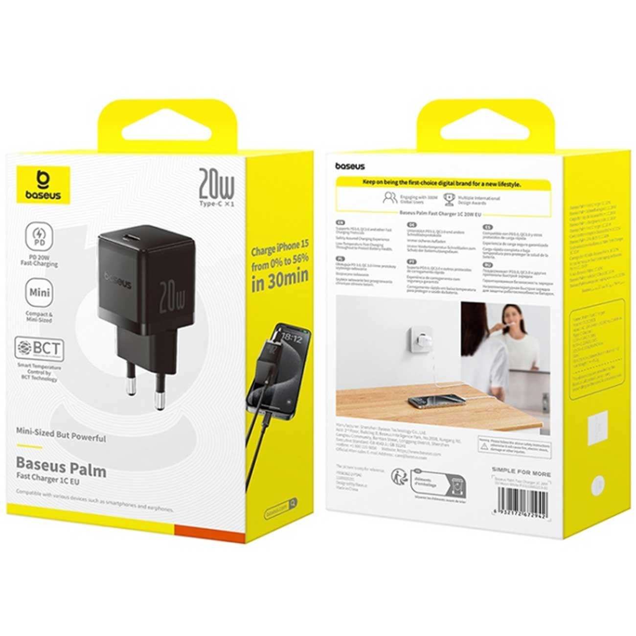 شارژر دیواری تایپ سی 20 وات بیسوس همراه با کابل دو سر تایپ سی 60 وات یک متری CCZC20CE