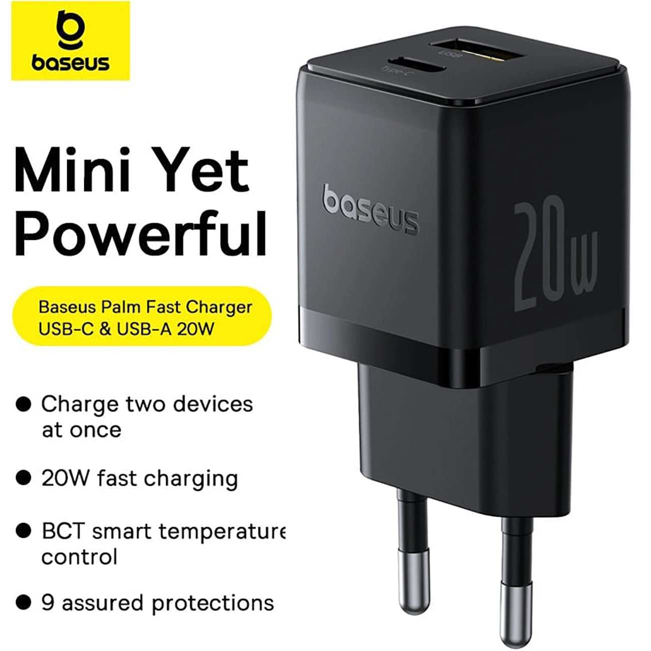 شارژر دیواری فست شارژ تایپ سی و یو اس بی 20 وات بیسوس CCZC20UE