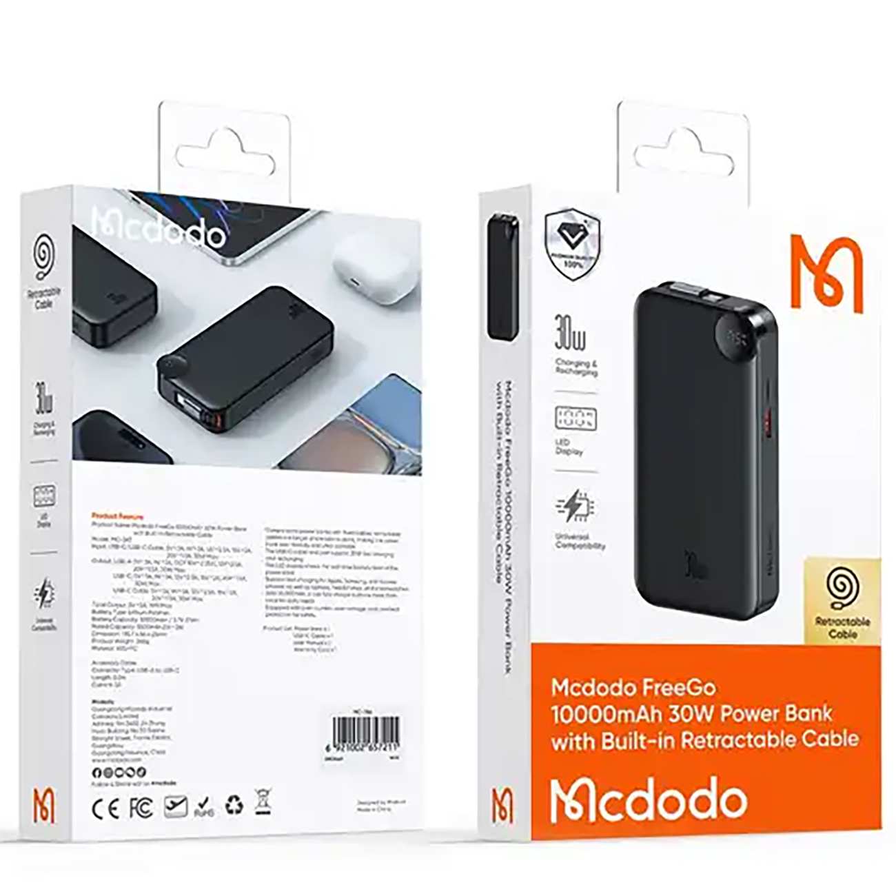پاوربانک 30 وات 10000 مک دودو به همراه کابل تایپ سی MC-3870