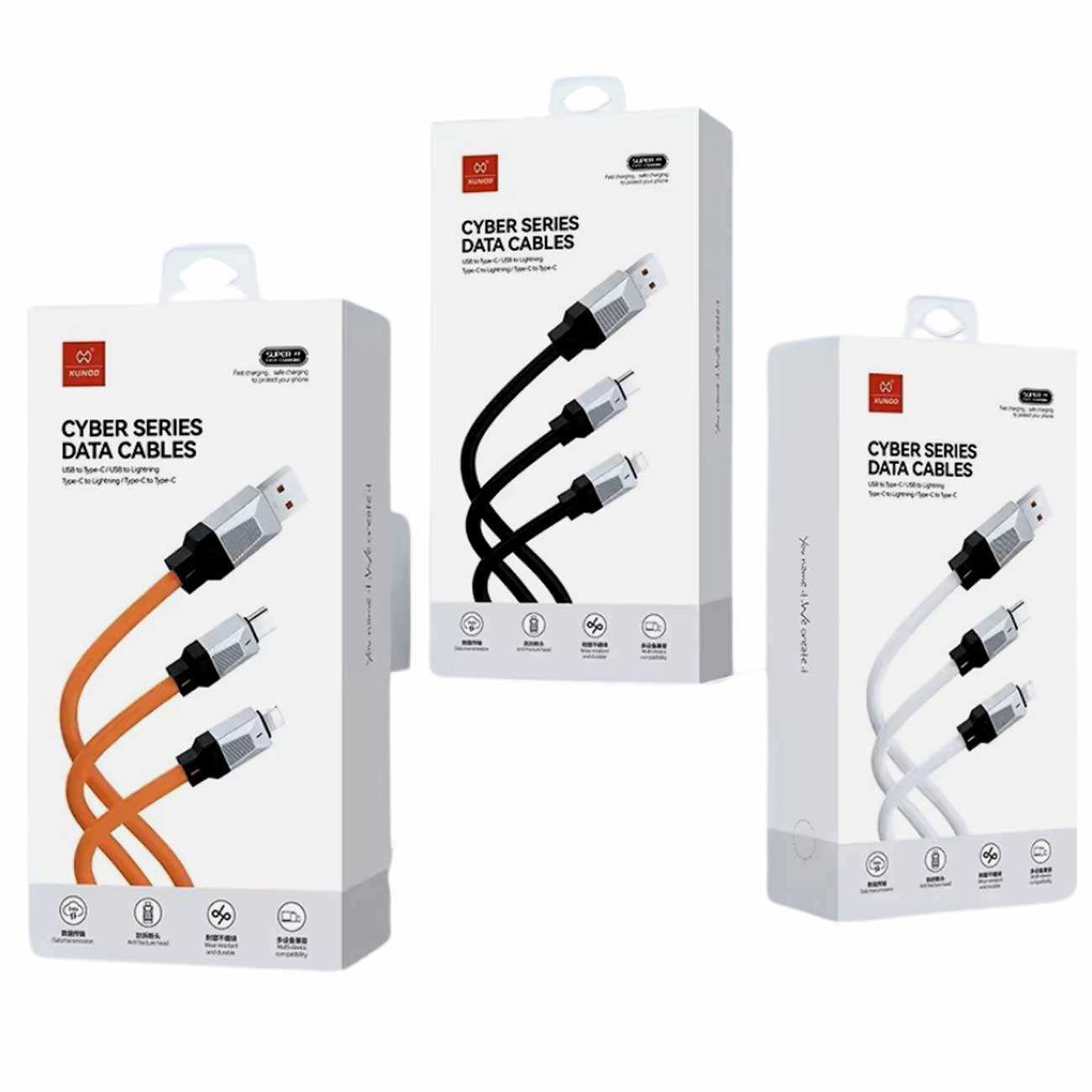 کابل چند سر سوپر فست شارژ 100 وات 6 آمپر یو اس بی به تایپ سی و لایتنینگ 1 متری یاندو XDDC-028