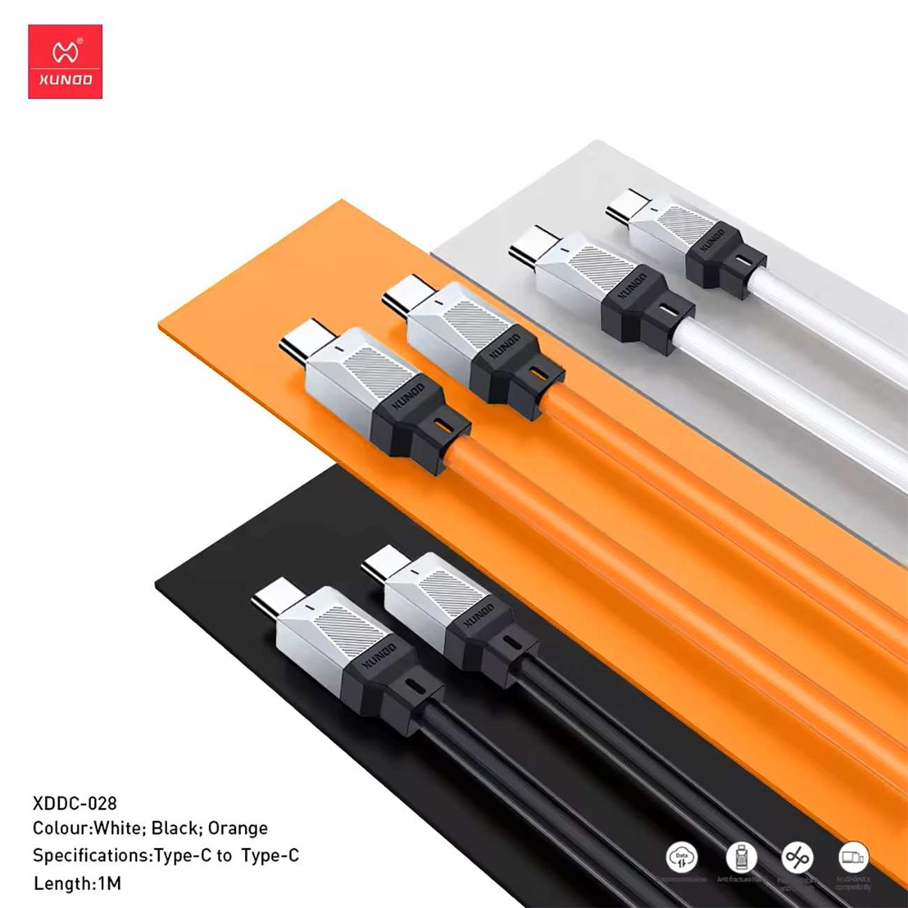 کابل چند سر سوپر فست شارژ 100 وات 6 آمپر یو اس بی به تایپ سی و لایتنینگ 1 متری یاندو XDDC-028