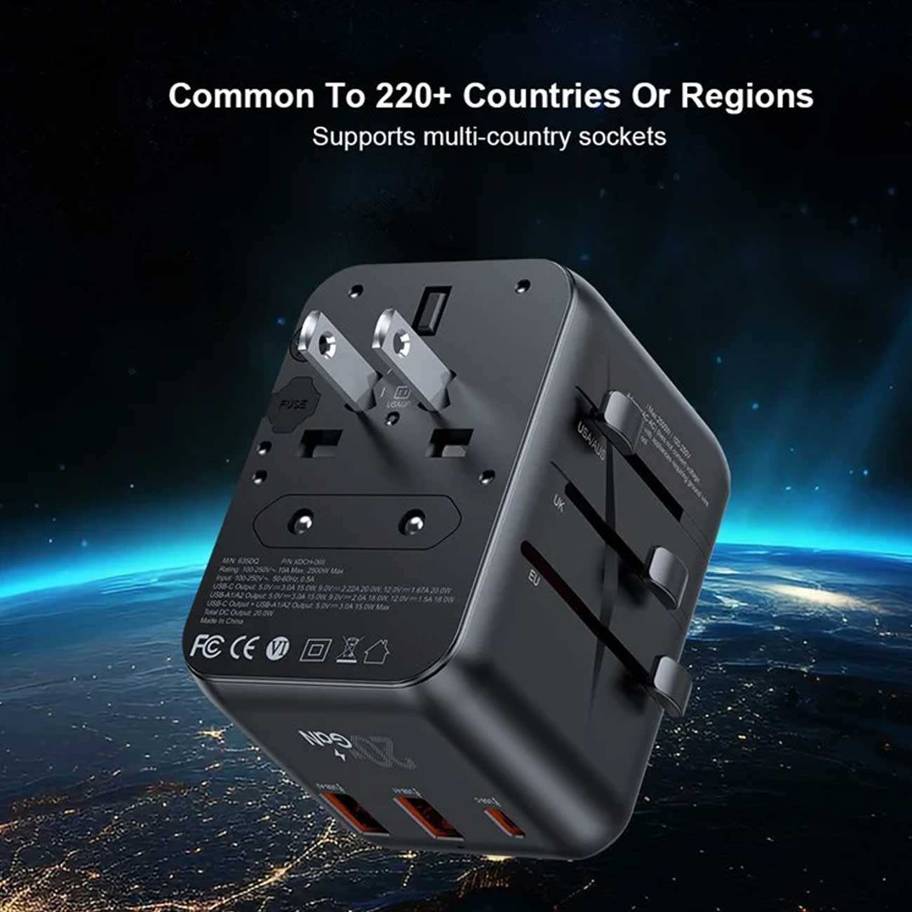 چند راهی برق مکعبی 2500 وات یک سوکت، دو یو اس بی و یک تایپ سی 20 وات یاندو XDCH-069