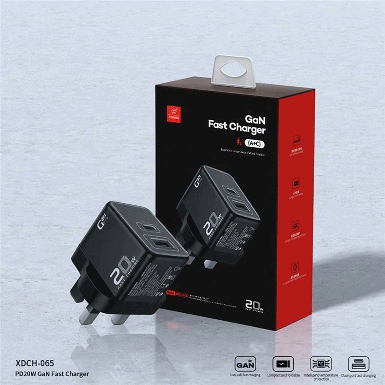 شارژر دیواری تایپ سی و یو اس بی 20 وات یاندو XDCH-065