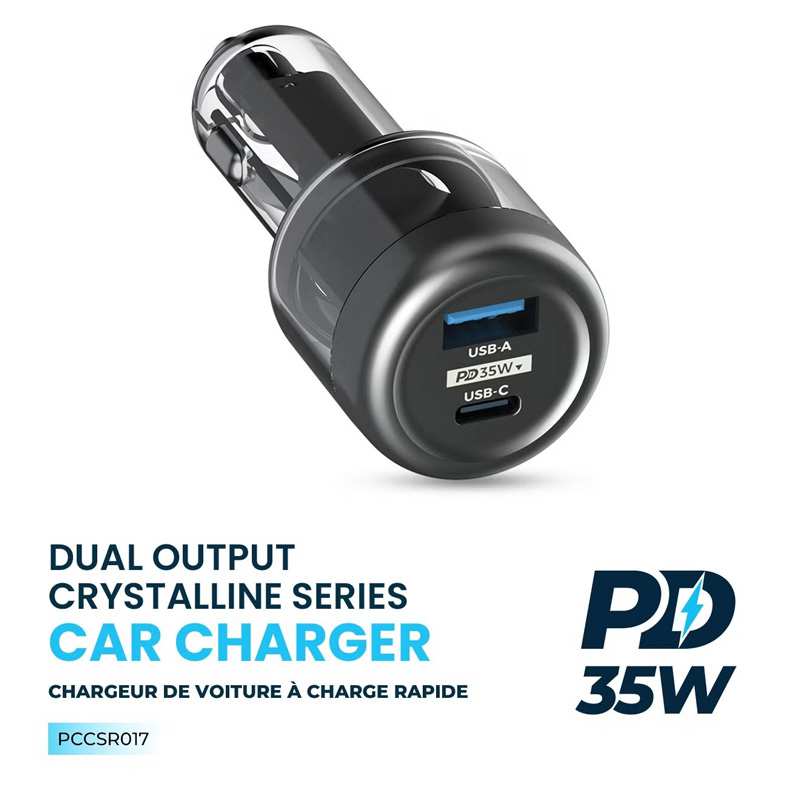 شارژر فندکی فست شارژ ماشین تایپ سی 35 وات طرح شفاف پاورولوژی PCCSR017