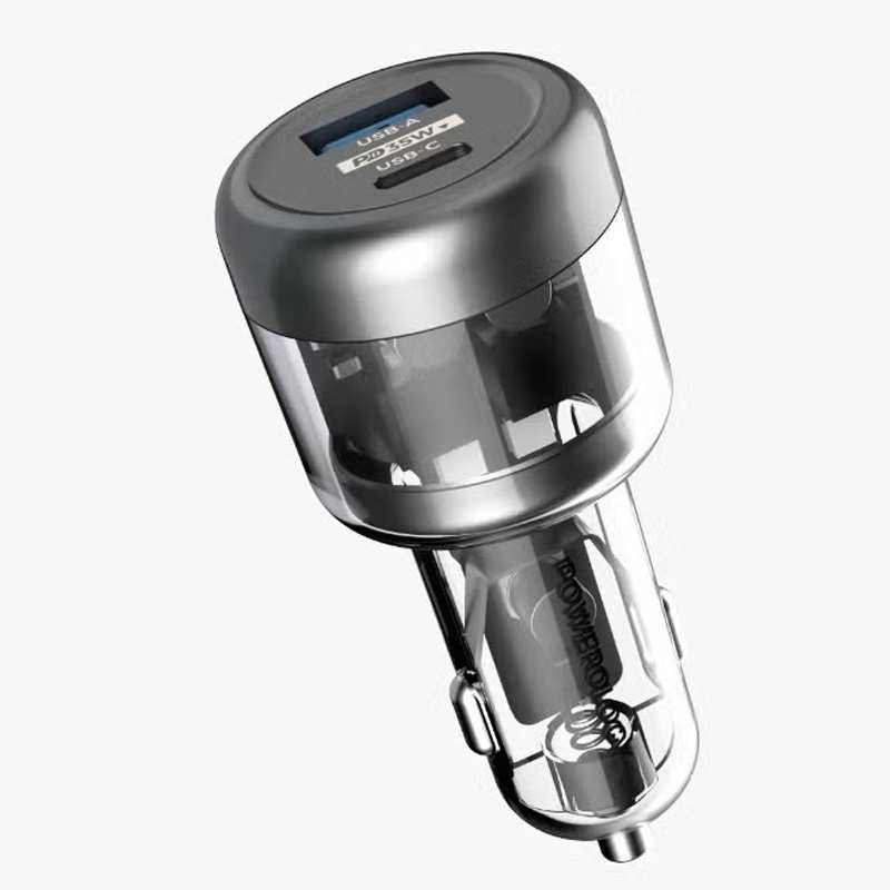 شارژر فندکی فست شارژ ماشین تایپ سی 35 وات طرح شفاف پاورولوژی PCCSR017