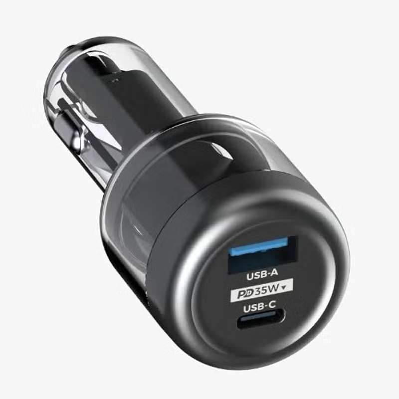شارژر فندکی فست شارژ ماشین تایپ سی 35 وات طرح شفاف پاورولوژی PCCSR017