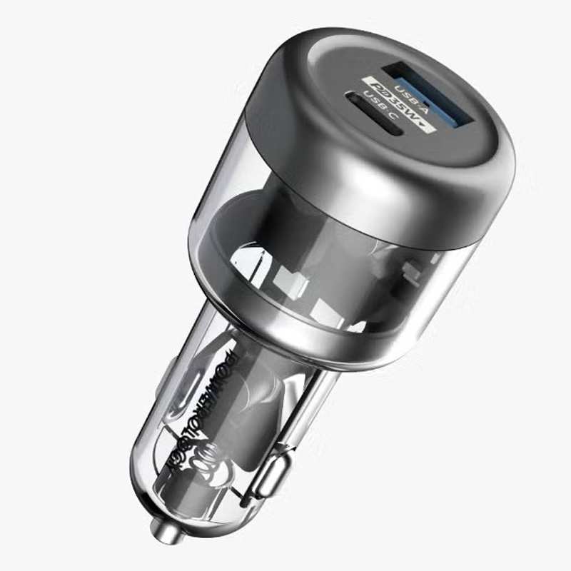شارژر فندکی فست شارژ ماشین تایپ سی 35 وات طرح شفاف پاورولوژی PCCSR017