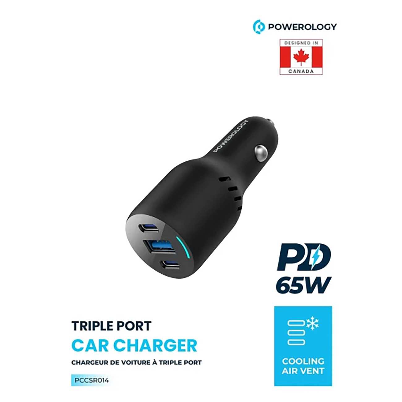 شارژر فندکی فست شارژ ماشین تایپ سی و یو اس بی 85 وات پاورولوژی PCCSR014