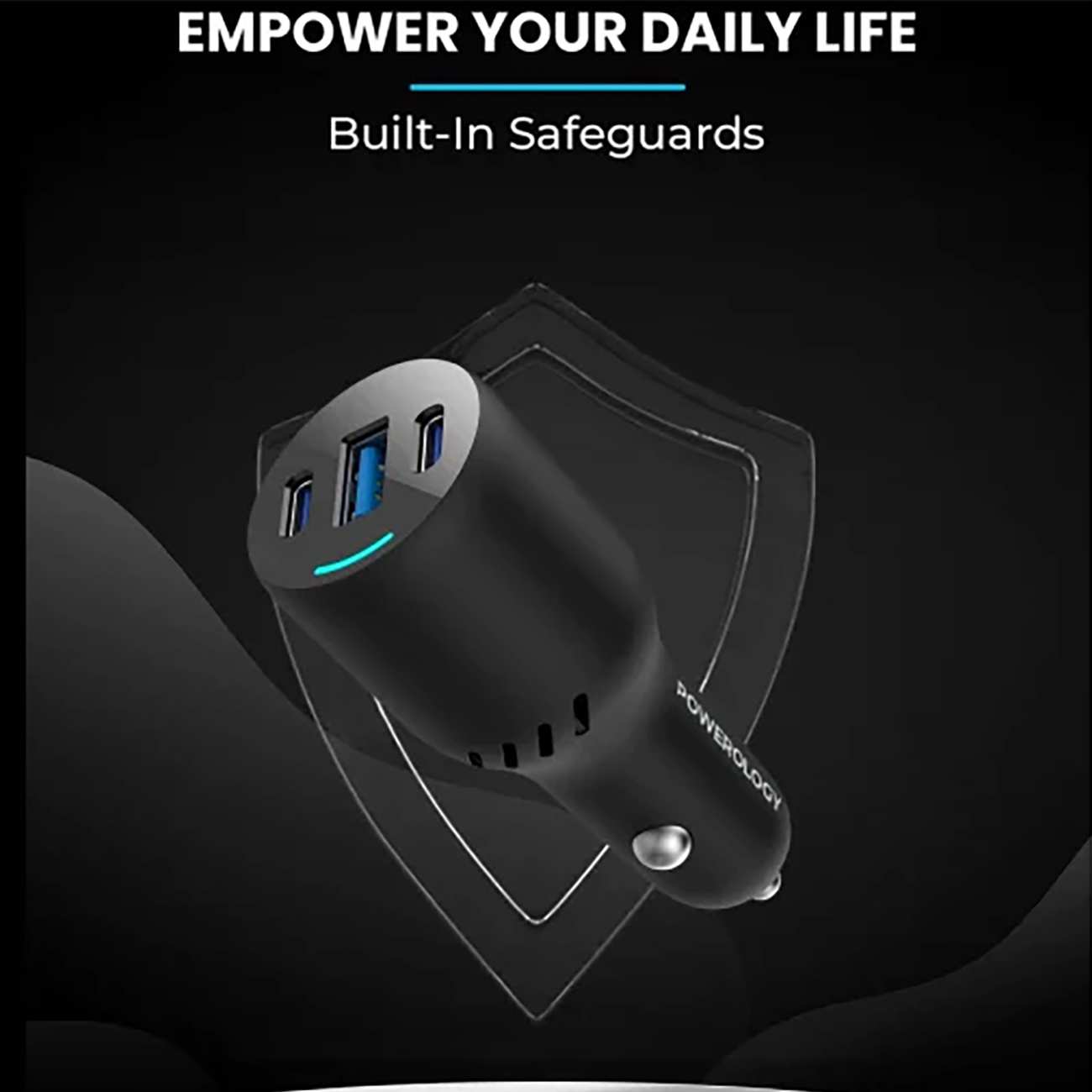 شارژر فندکی فست شارژ ماشین تایپ سی و یو اس بی 85 وات پاورولوژی PCCSR014