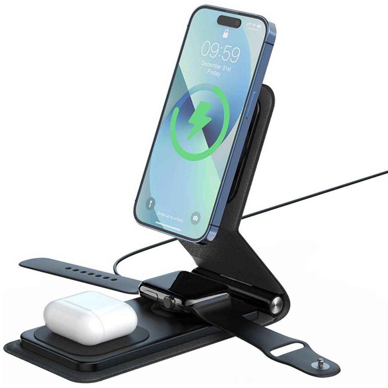 هولدر شارژر وایرلس 15 وات آیفون، ایرپاد، اپل واچ تاشو لِوِلو LV31WSS