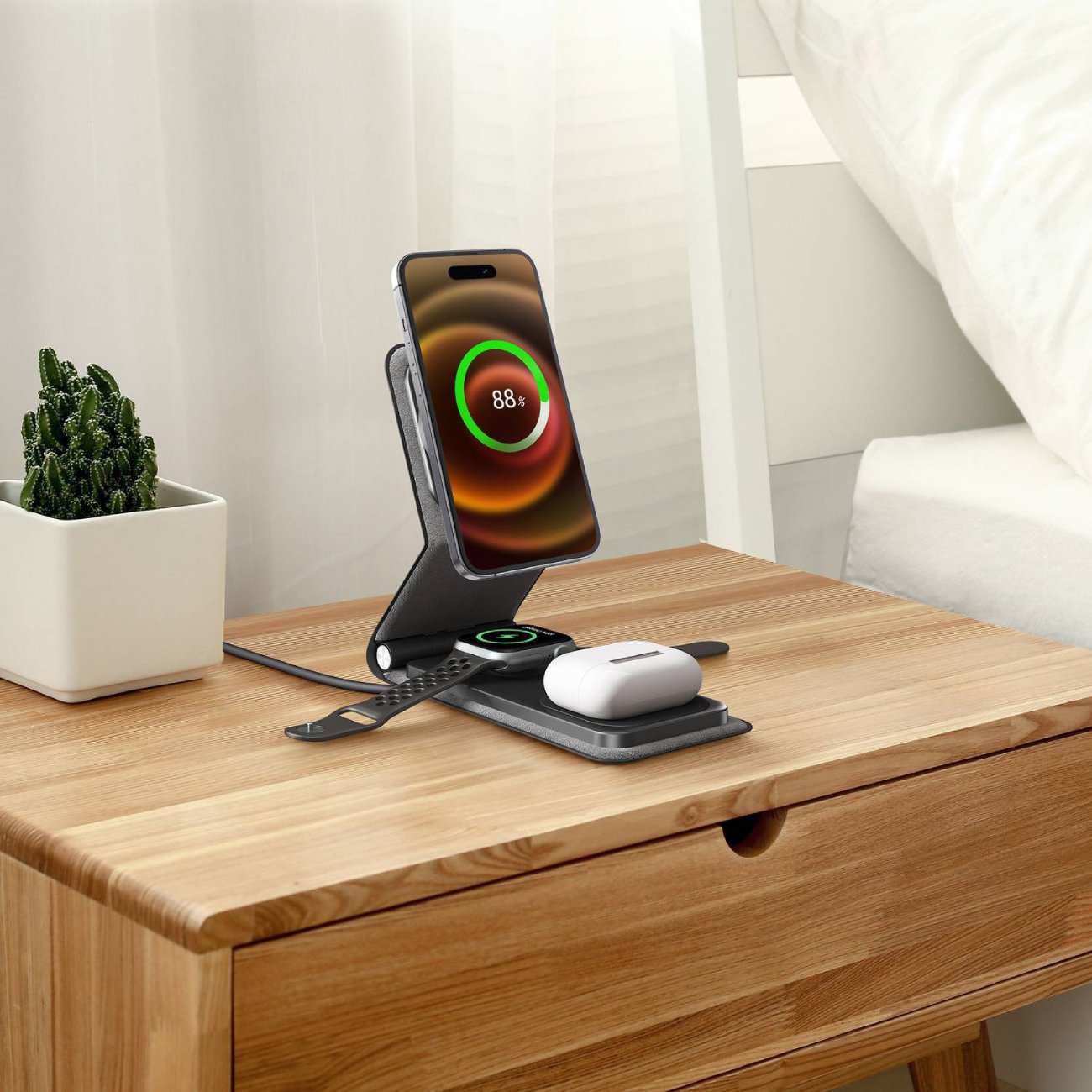 هولدر شارژر وایرلس 15 وات آیفون، ایرپاد، اپل واچ تاشو لِوِلو LV31WSS