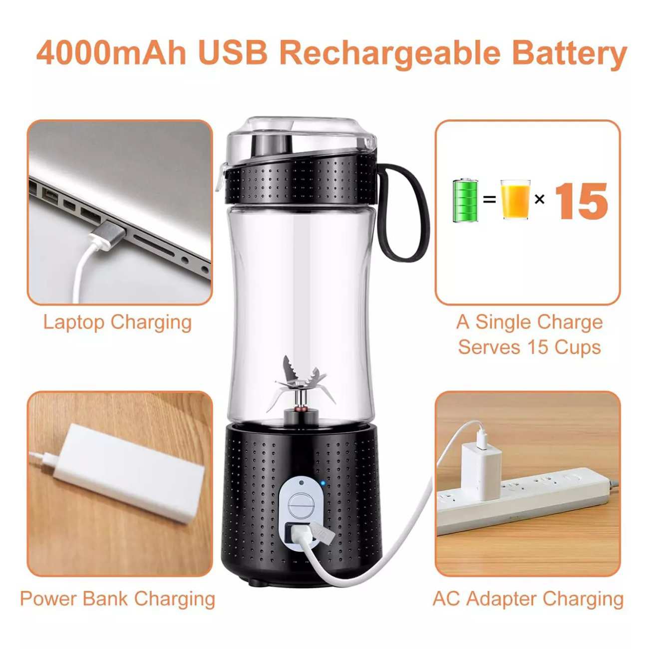 شیکر و آبمیوه گیری شارژی قابل حمل 380 میلی لیتر گرین لاین GNBLNDMPJBK