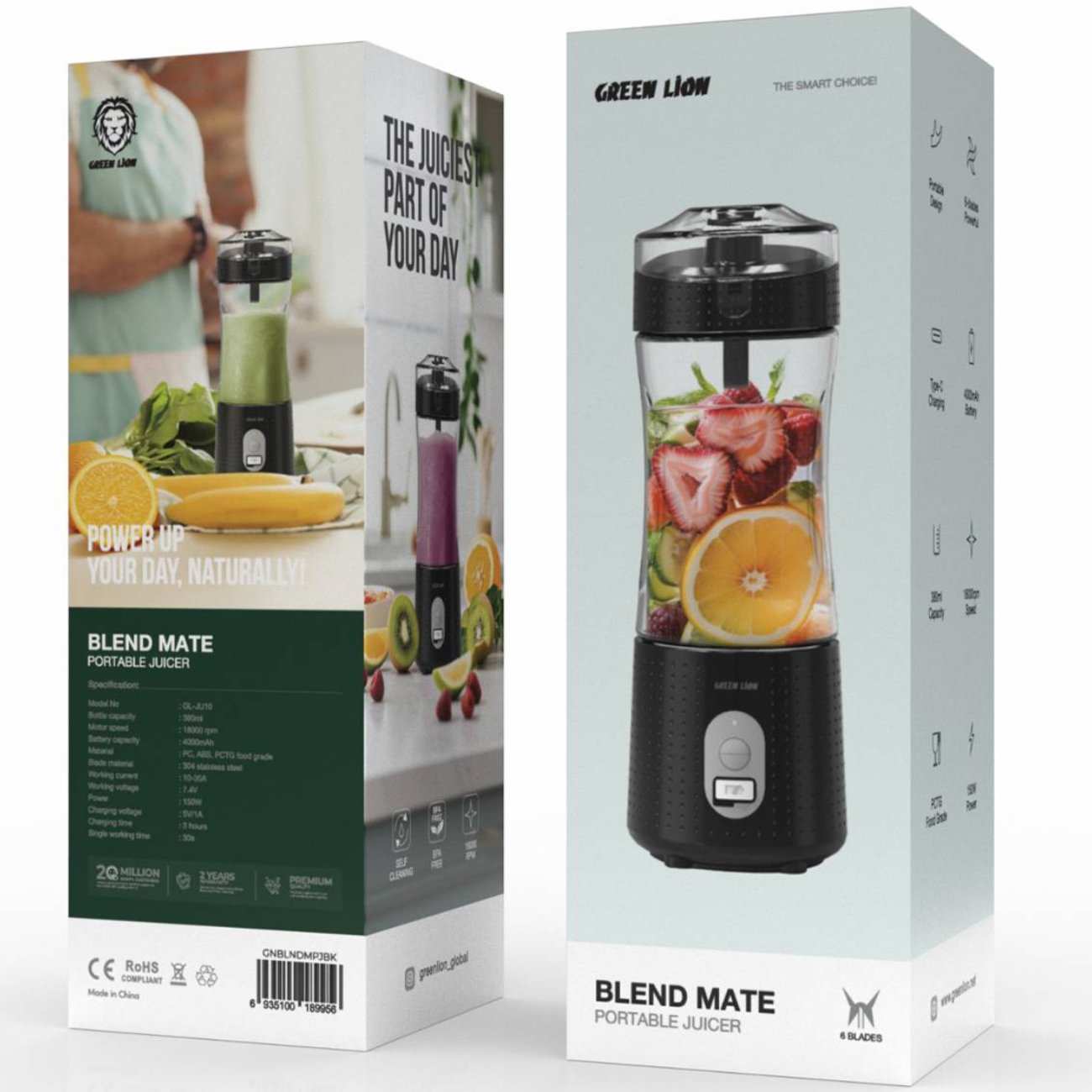 شیکر و آبمیوه گیری شارژی قابل حمل 380 میلی لیتر گرین لاین GNBLNDMPJBK