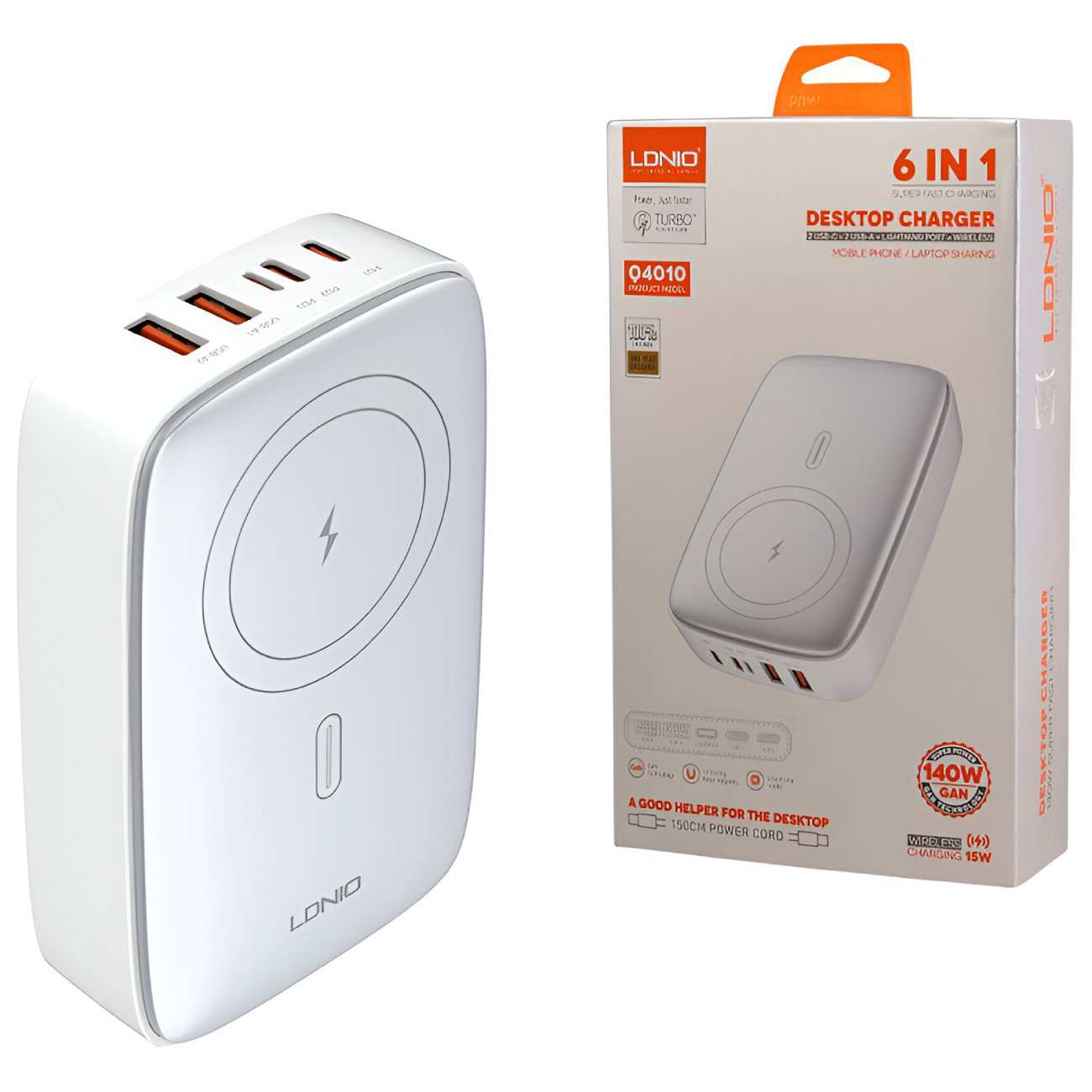 شارژر وایرلس رومیزی 5 پورت 140 وات الدنیو Q4010