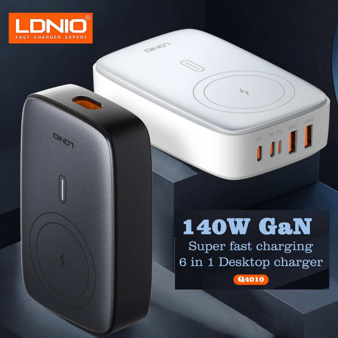 شارژر وایرلس رومیزی 5 پورت 140 وات الدنیو Q4010