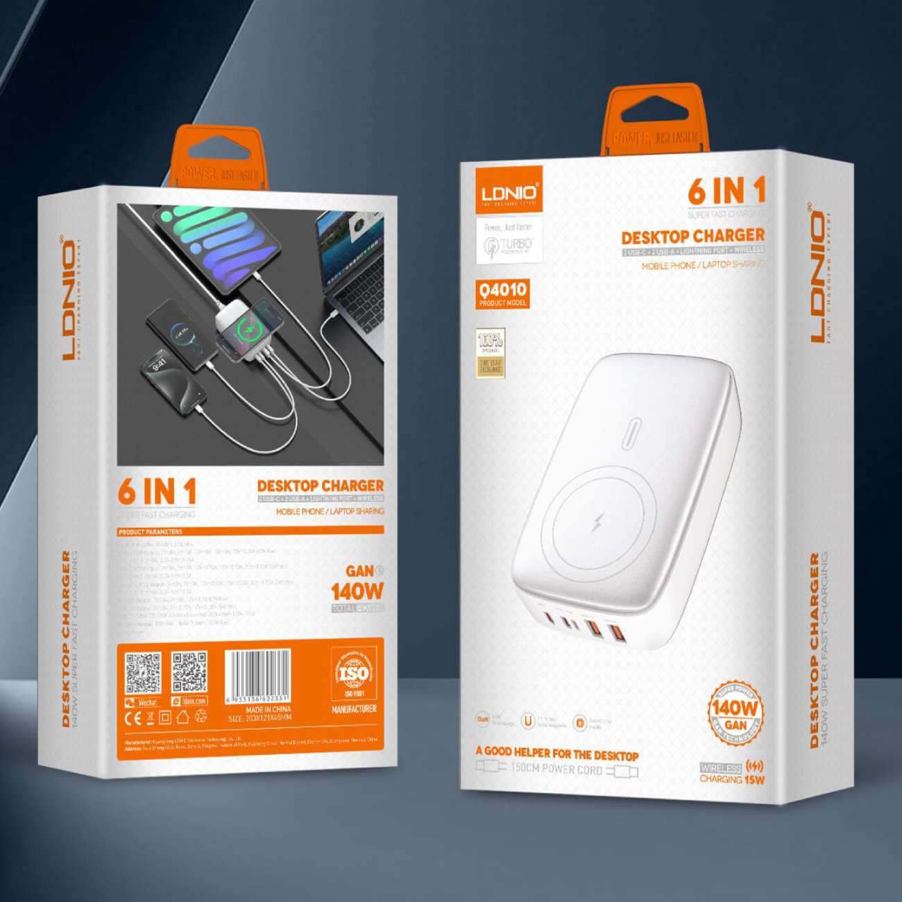 شارژر وایرلس رومیزی 5 پورت 140 وات الدنیو Q4010