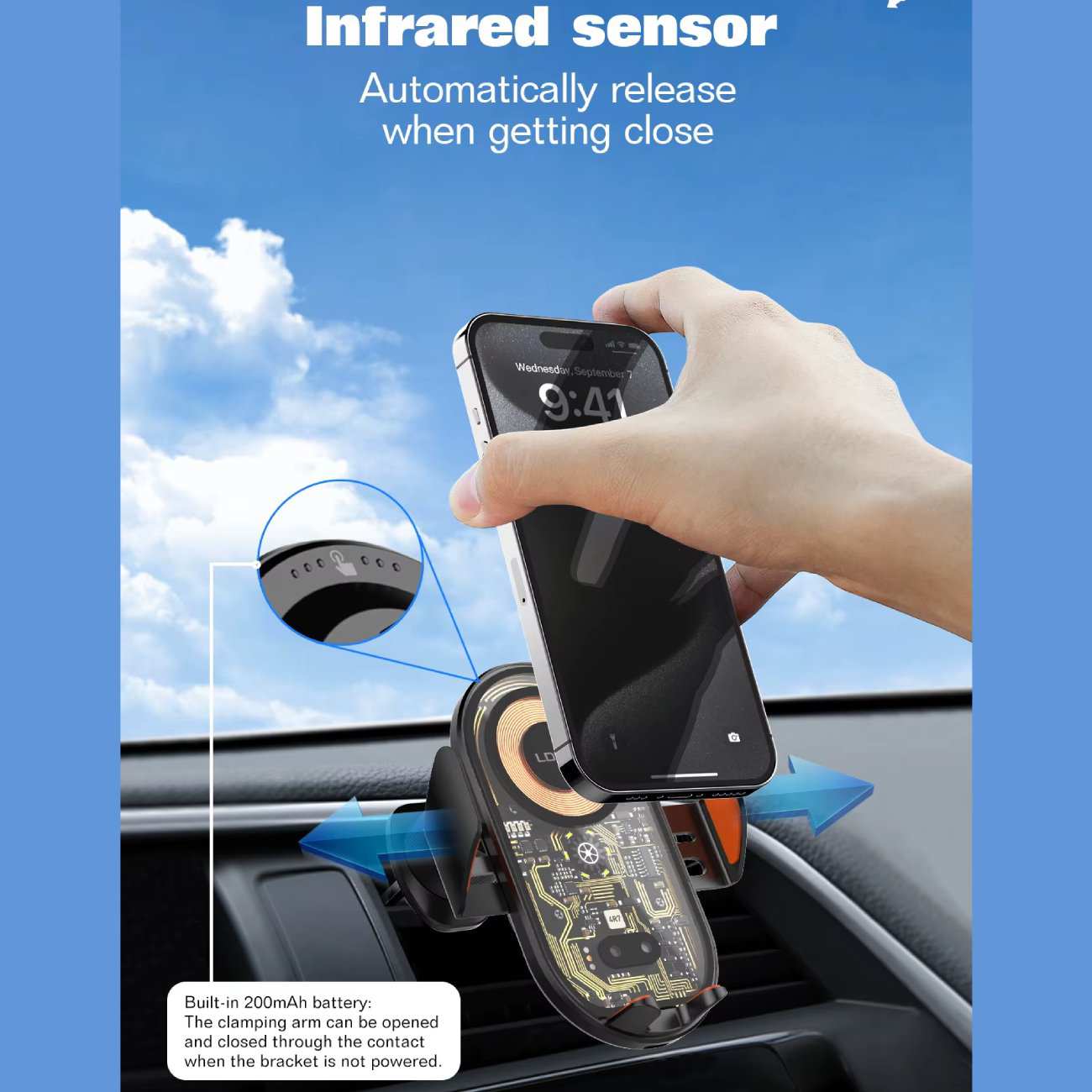 هولدر و شارژر بی سیم چرخشی 360 درجه داخل خودرو 15 وات الدنیو MA30-1