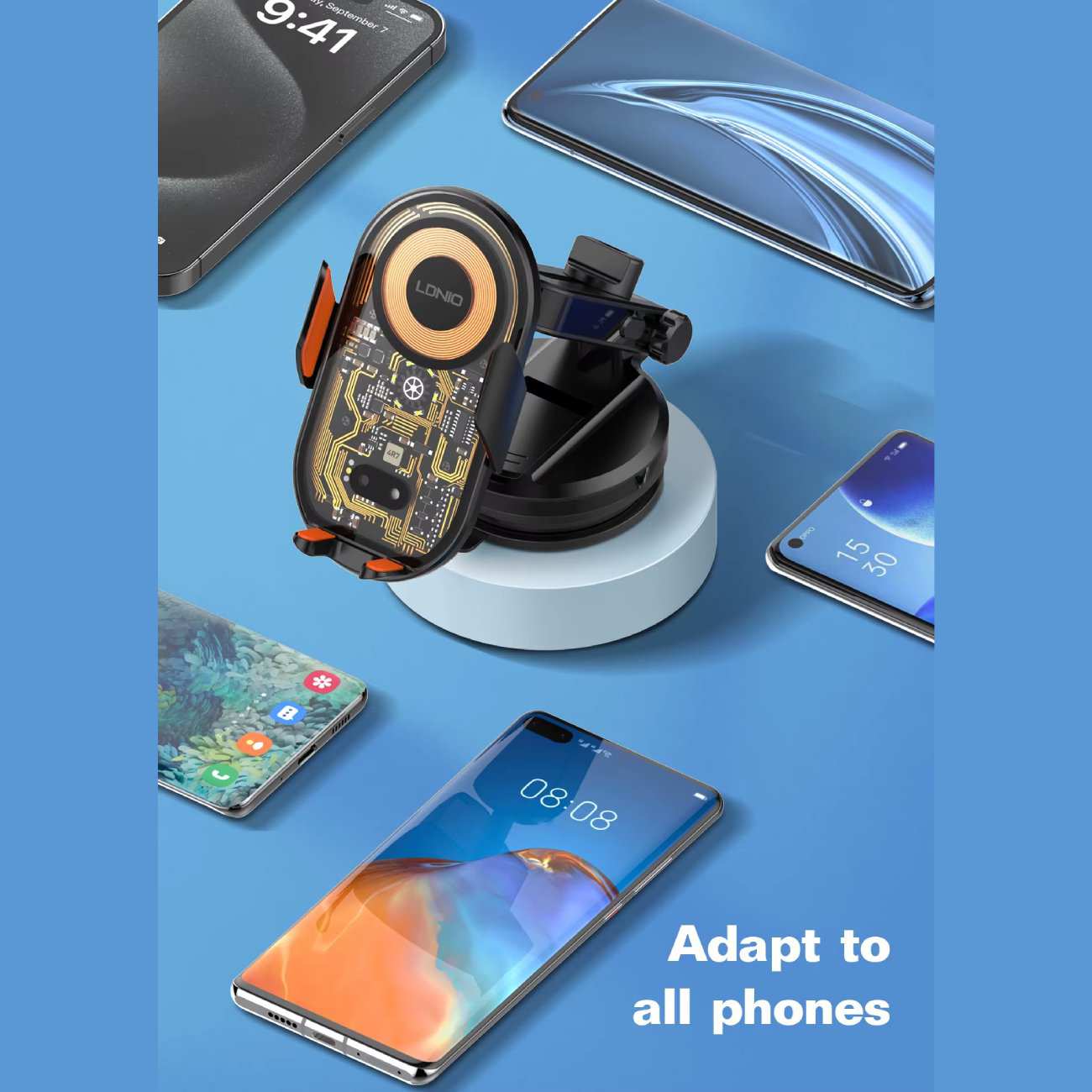 هولدر و شارژر بی سیم چرخشی 360 درجه داخل خودرو 15 وات الدنیو MA30-1