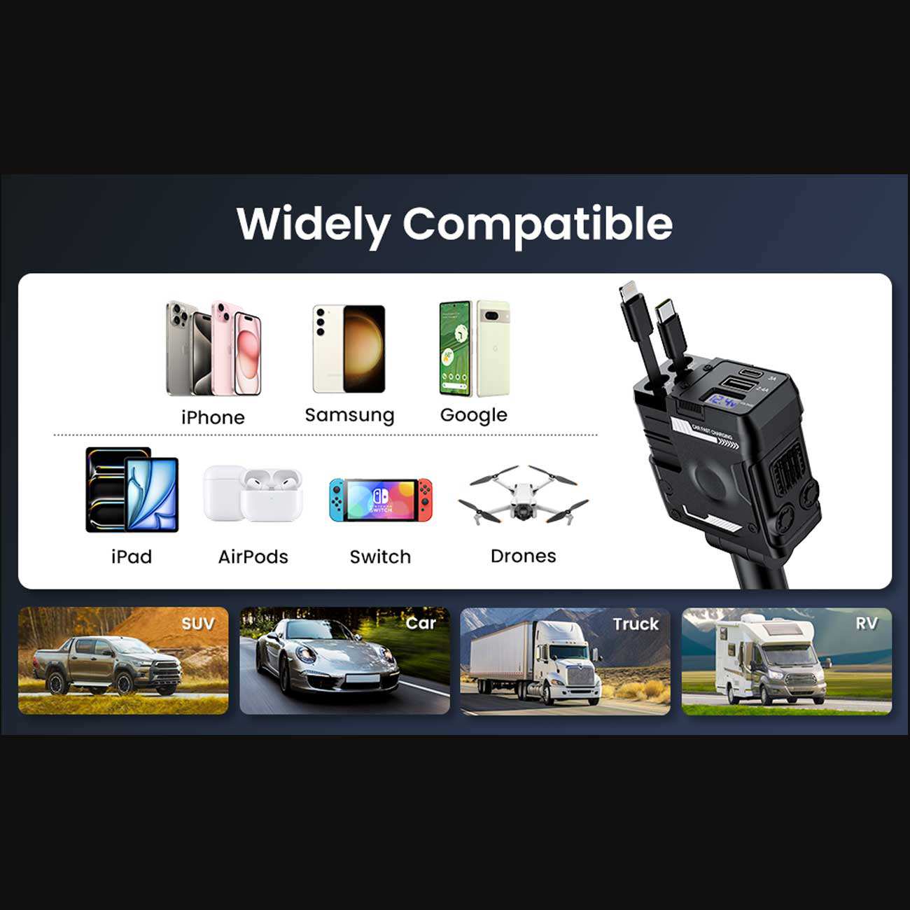 شارژر فندکی فست شارژ ماشین 104 وات Type-C، Lightning، USB-A ایکس او CC66