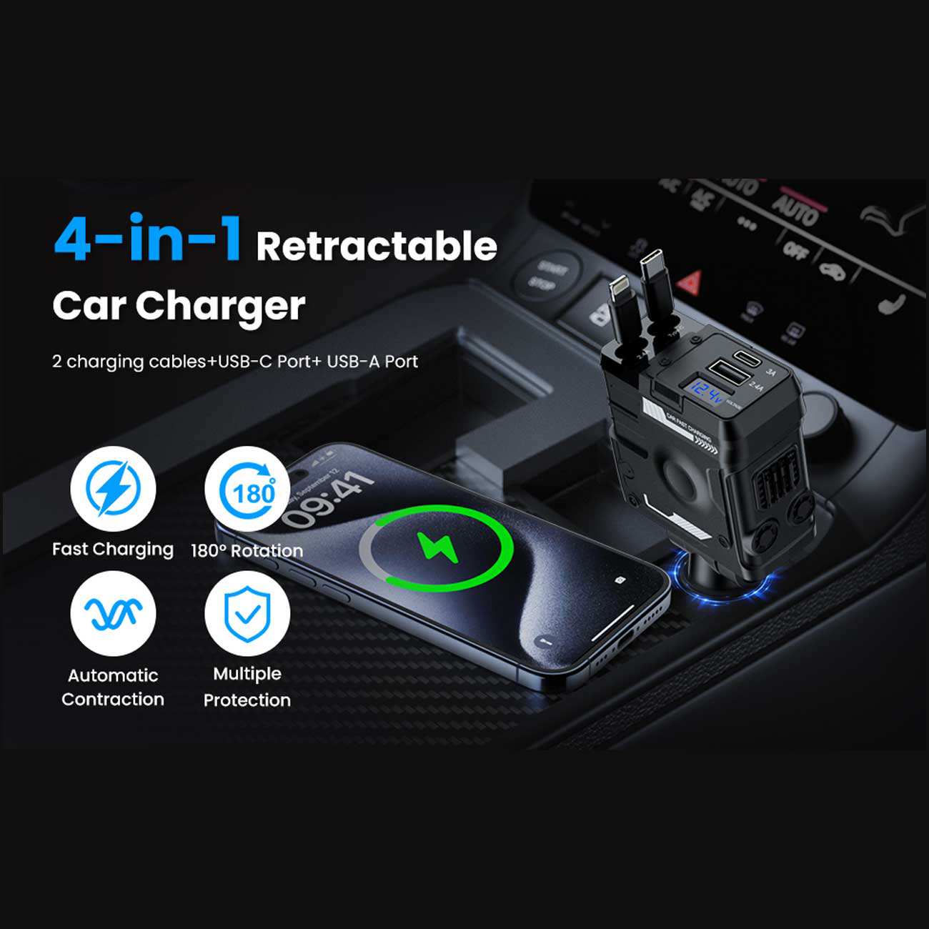 شارژر فندکی فست شارژ ماشین 104 وات Type-C، Lightning، USB-A ایکس او CC66
