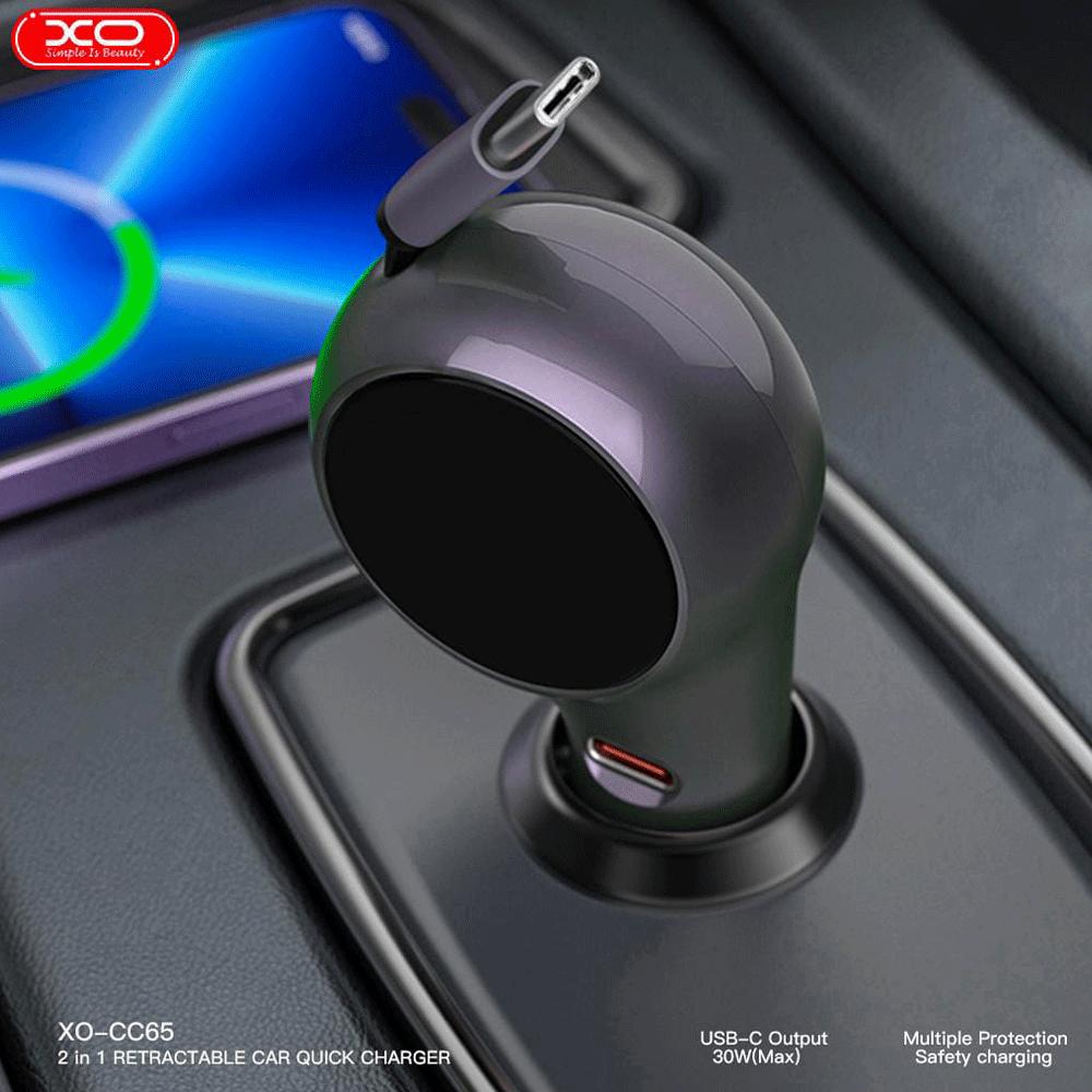 شارژر فندکی فست شارژ خودرو Type-C با کابل تایپ سی 60 وات CC65