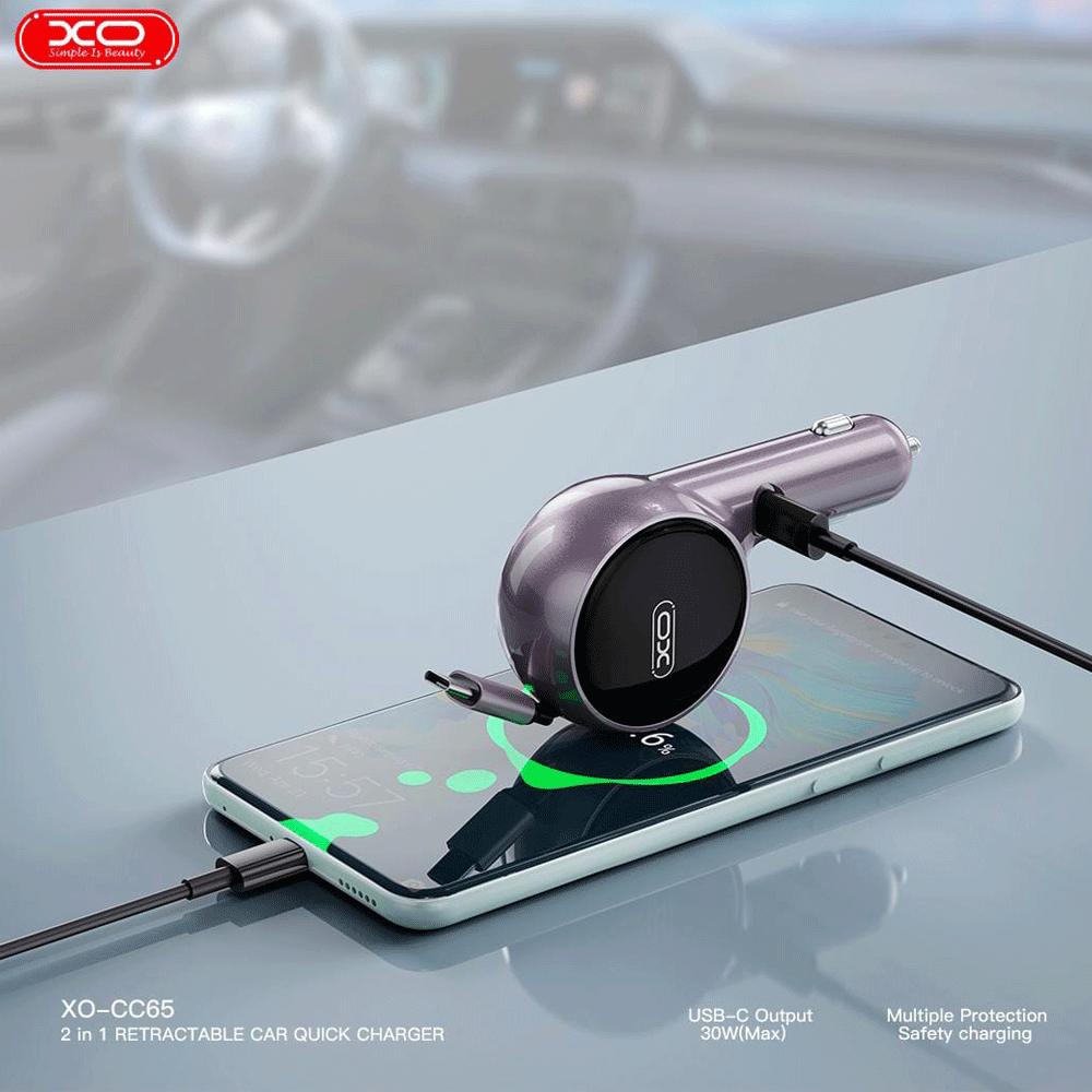 شارژر فندکی فست شارژ خودرو Type-C با کابل تایپ سی 60 وات CC65