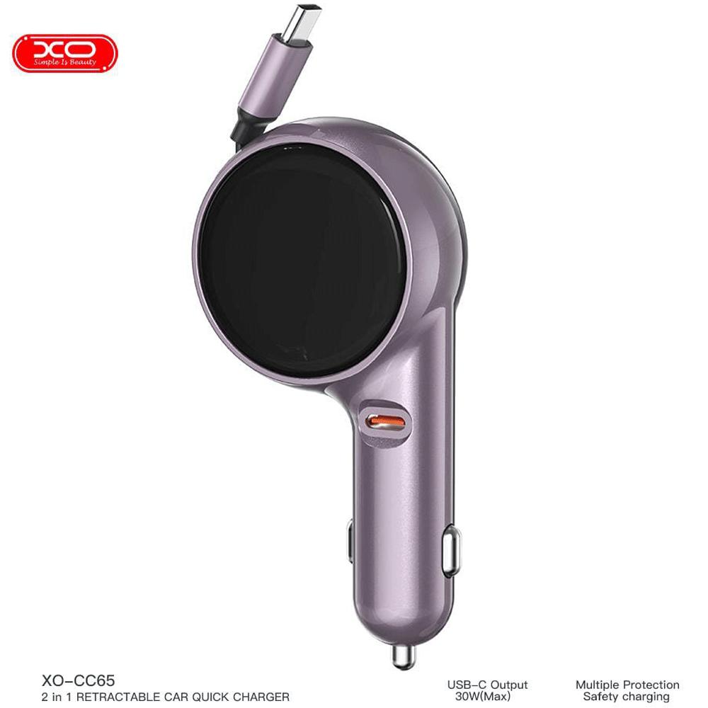 شارژر فندکی فست شارژ خودرو Type-C با کابل تایپ سی 60 وات CC65