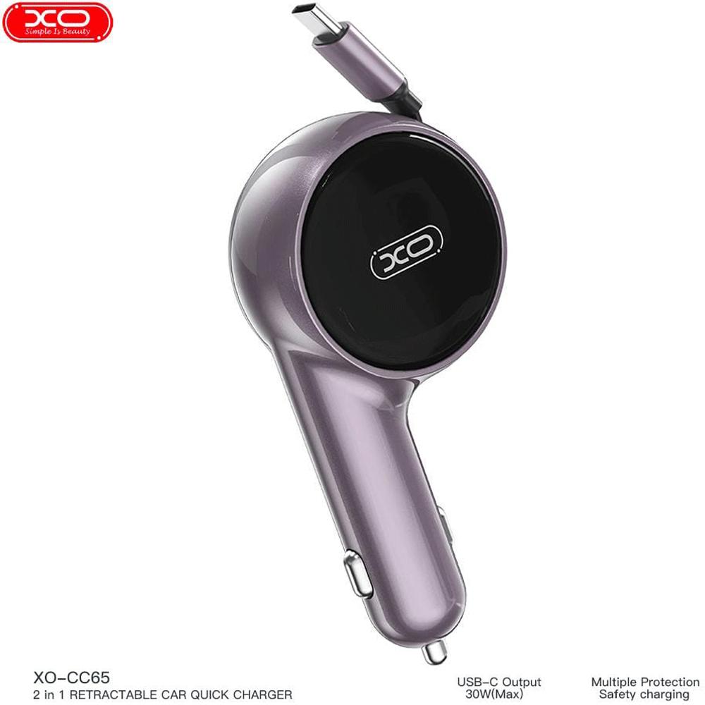 شارژر فندکی فست شارژ خودرو Type-C با کابل تایپ سی 60 وات CC65