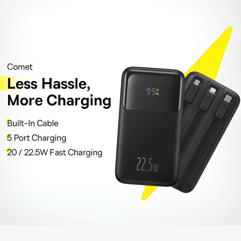 پاوربانک 22.5 وات 20000 همراه با کابل تایپ سی، لایتنینگ و میکرو یو اس بی بیسوس PPMD2-20