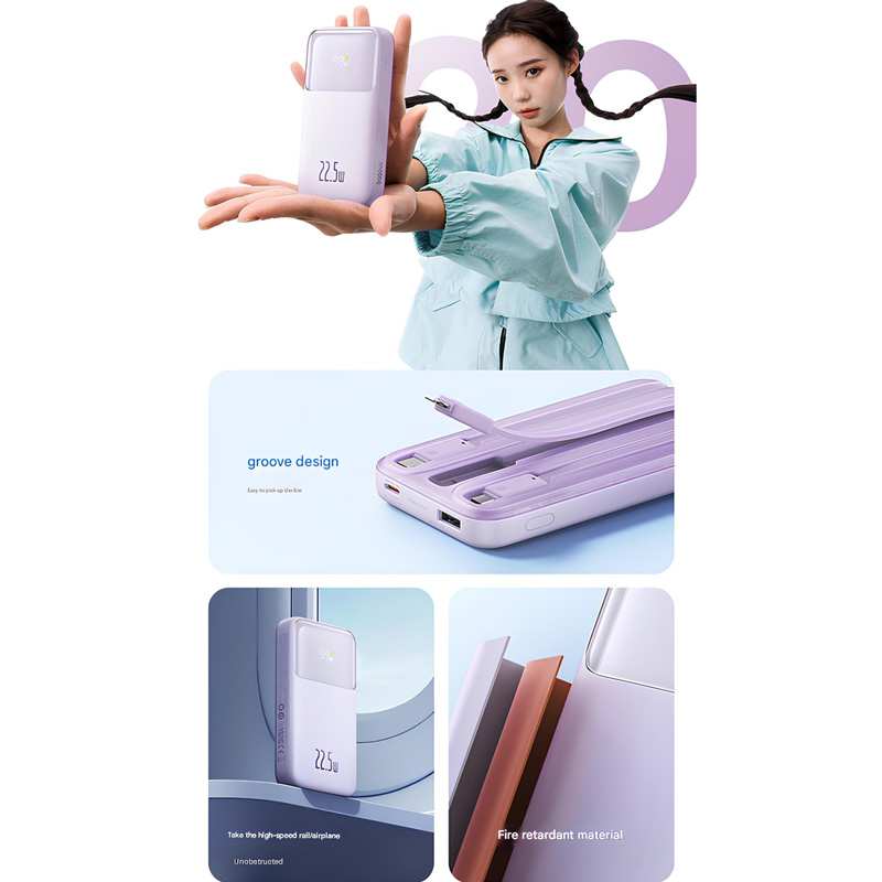 پاوربانک 22.5 وات 20000 همراه با کابل تایپ سی، لایتنینگ و میکرو یو اس بی بیسوس PPMD2-20