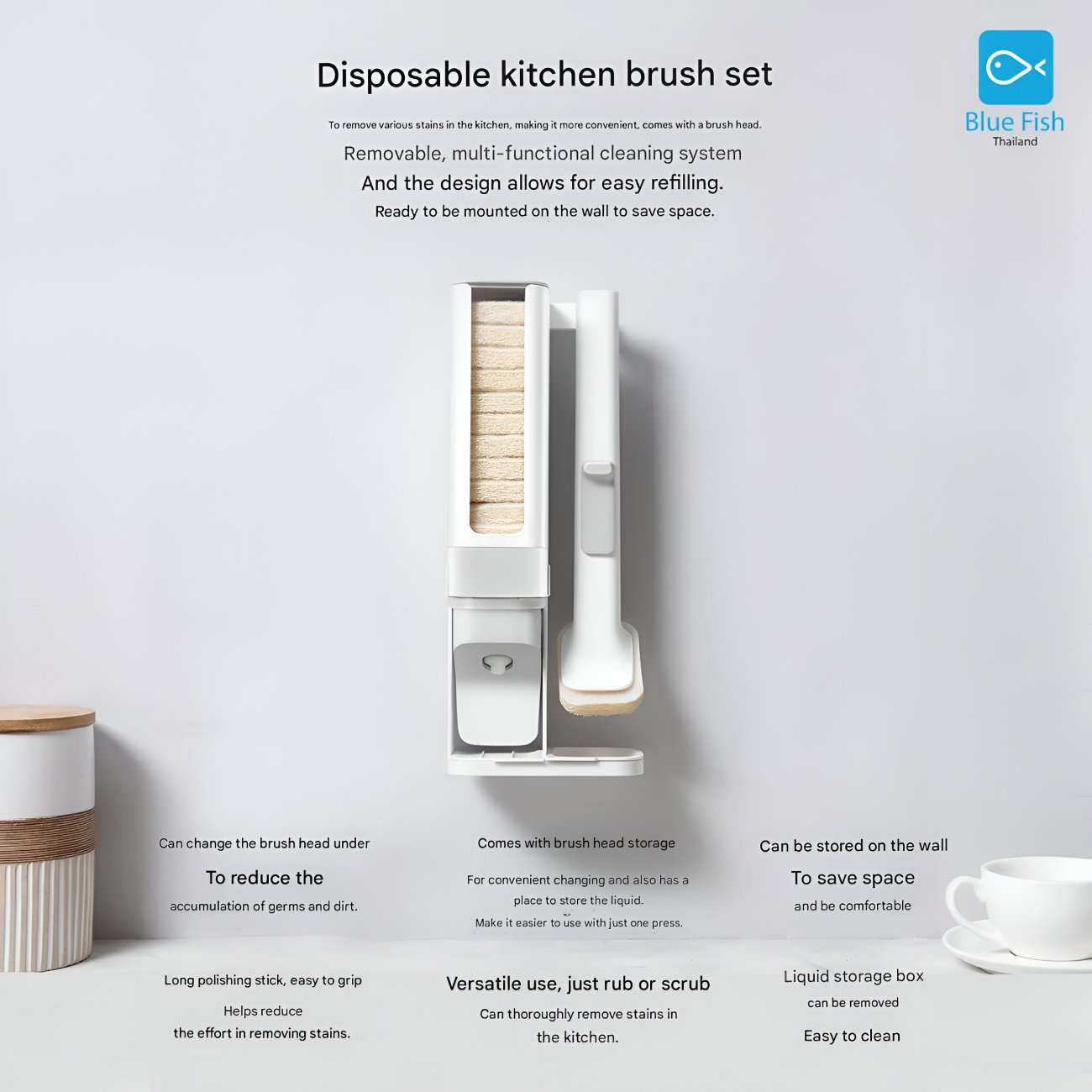 برس ظرفشویی با جای مایع دیواری بلوفیش PB01