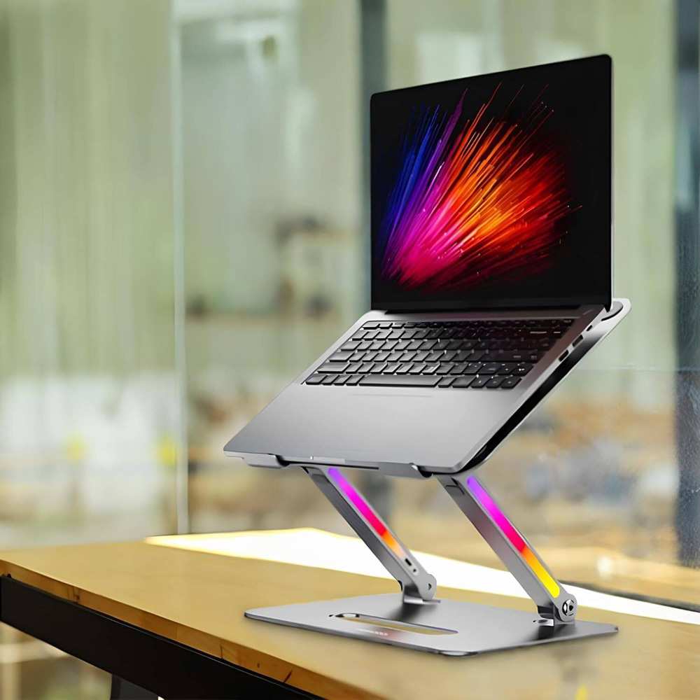 استند و پایه لپ تاپ آلومنیومی تاشو با نور آر جی بی P91H