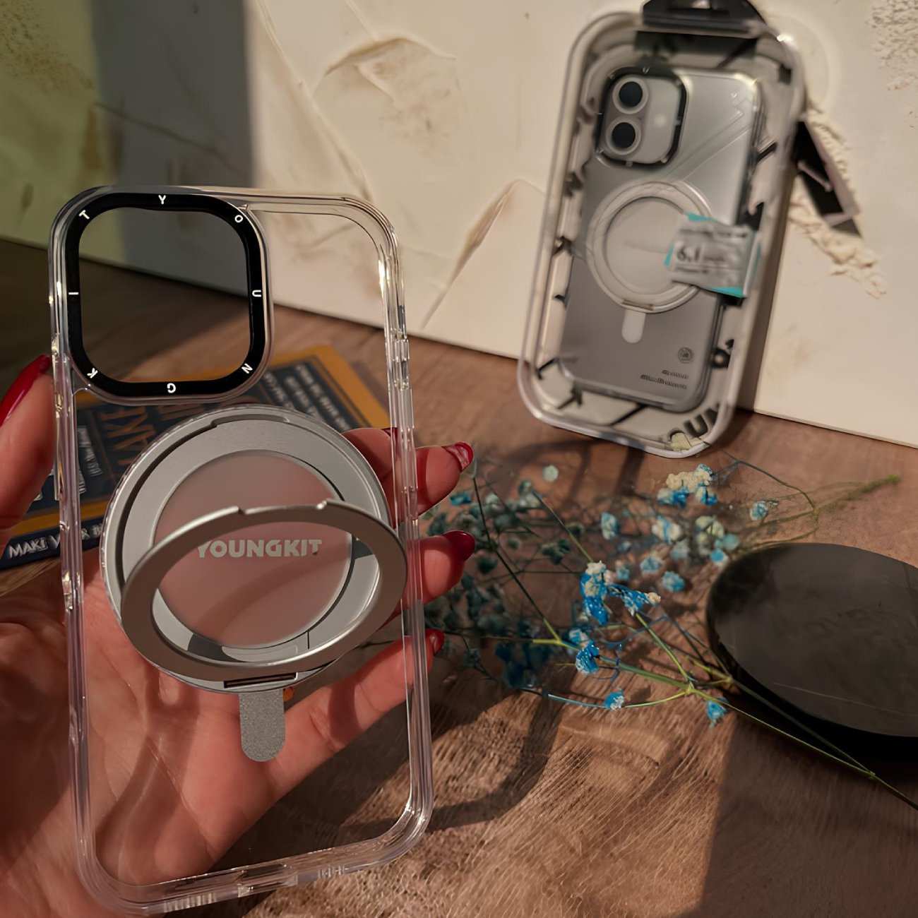 قاب مگ سیف حلقه انگشتی شفاف آیفون 16 پرو یانگ کیت ZDzhj001