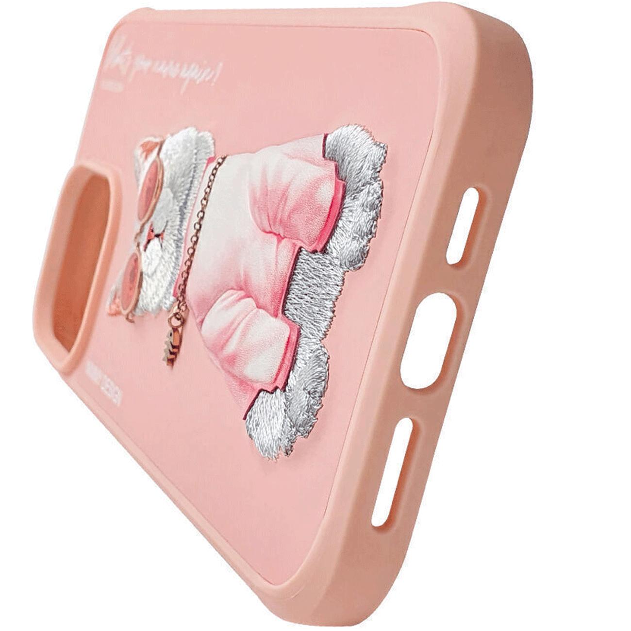 قاب محافظ گوشی آیفون 15 طرح گربه با زنجیر و عینک واقعی نیمی YJ202104